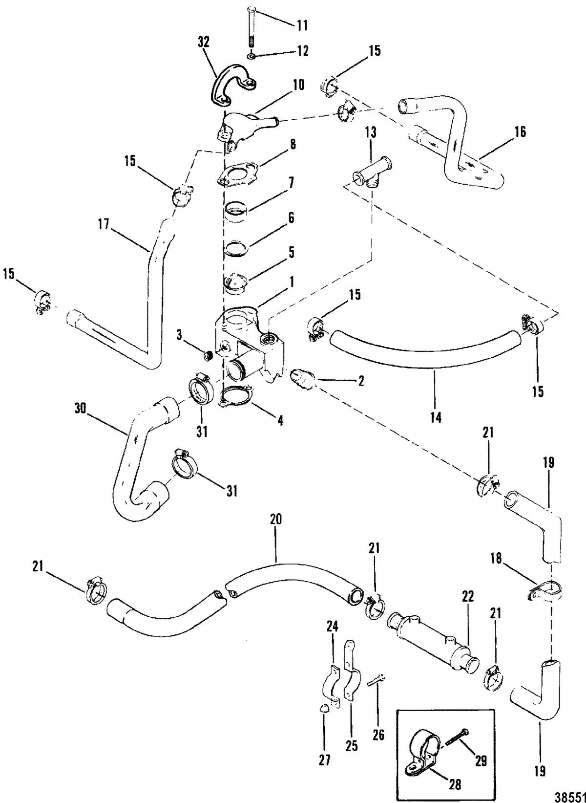 MERCRUISER 200/5.0L/LX 260/5.7L 350 MAG ALPHA/BRAVO STANDARD COOLING SYSTEM(DESIGN I)