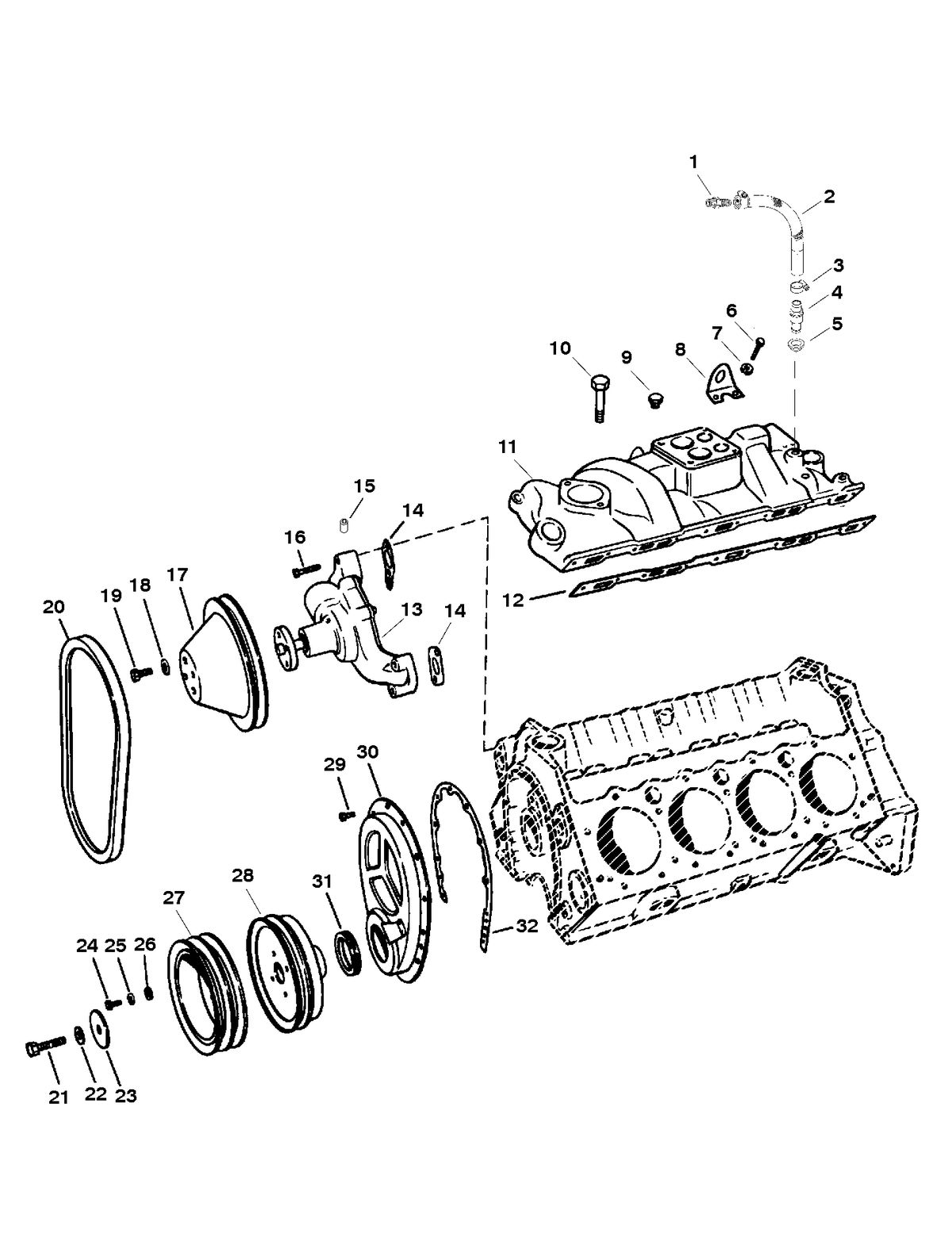 MERCRUISER HP 500 (502 CID) INTAKE MANIFOLD AND FRONT COVER