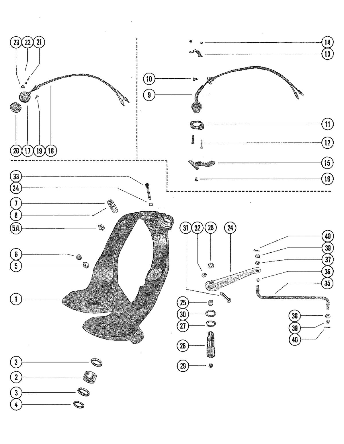 MERCRUISER 120/140/165 STERN DRIVE GIMBAL RING ASSEMBLY AND STEERING LEVER