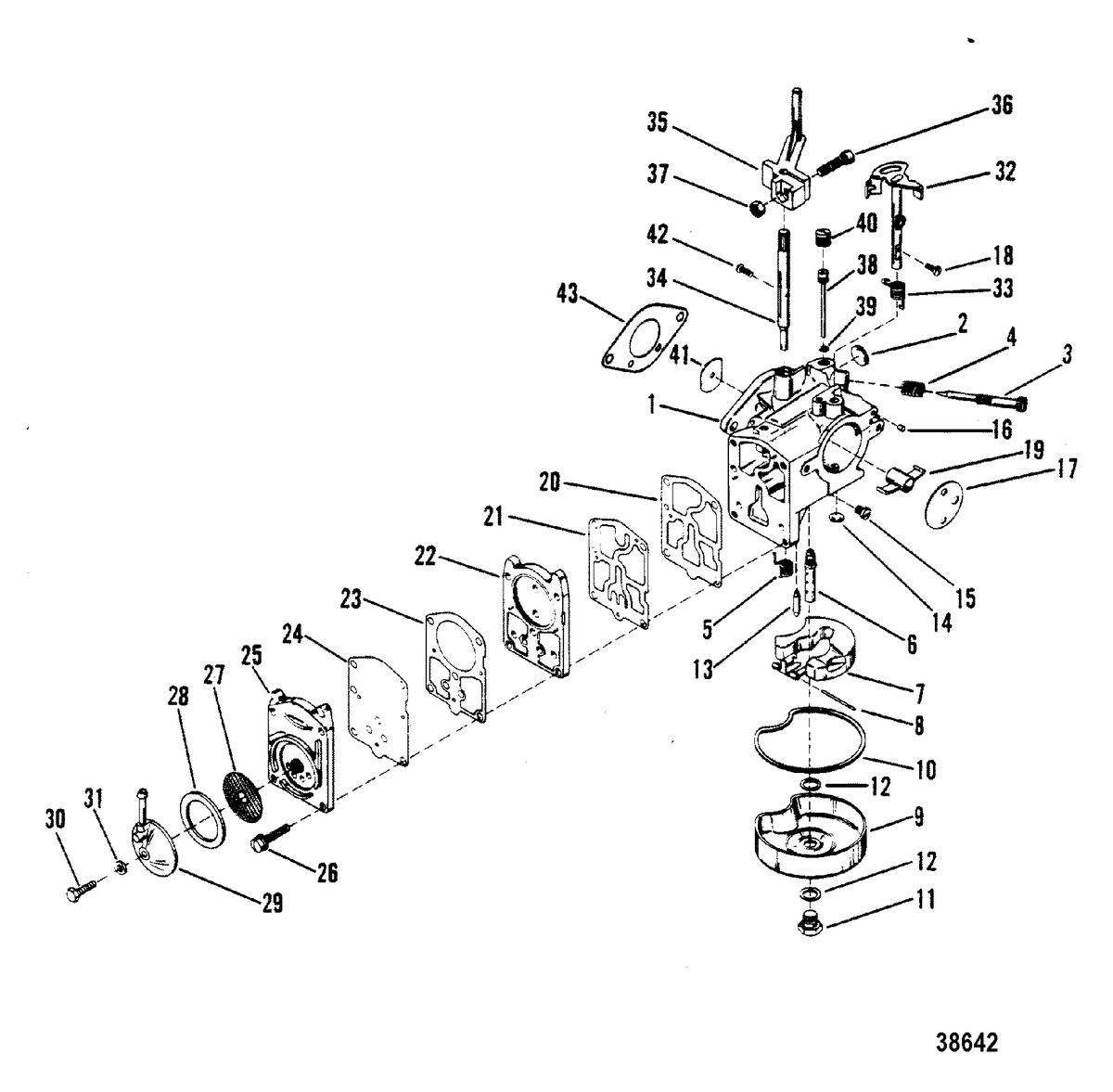 MERCURY 7.5 /9.8 H.P. CARBURETOR(TILLOTSON STAMPED 1364-7902 or 1364-7909)