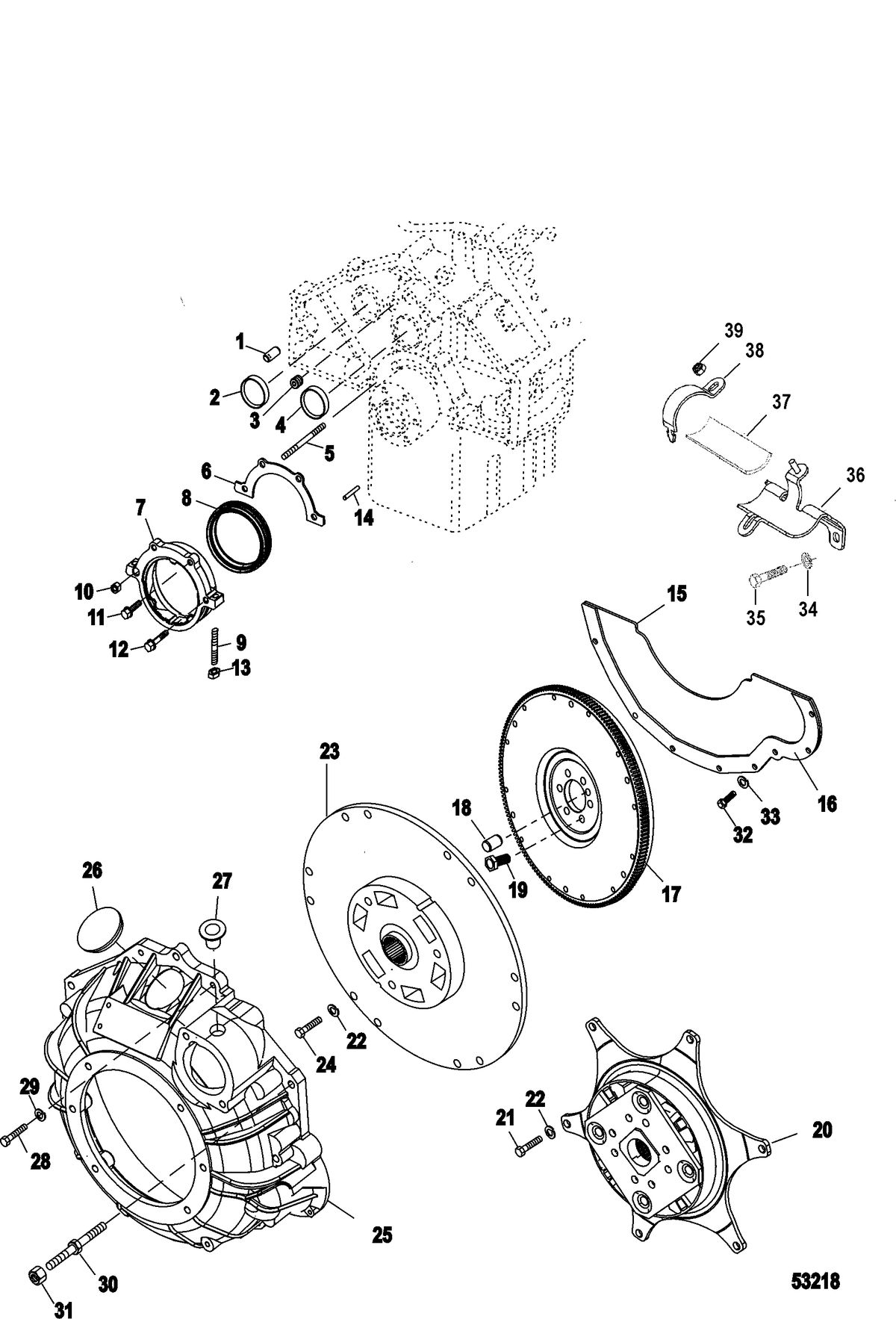 MERCRUISER 357 HORIZON INBOARD REMAN CYLINDER BLOCK-FLYWHEEL HOUSING