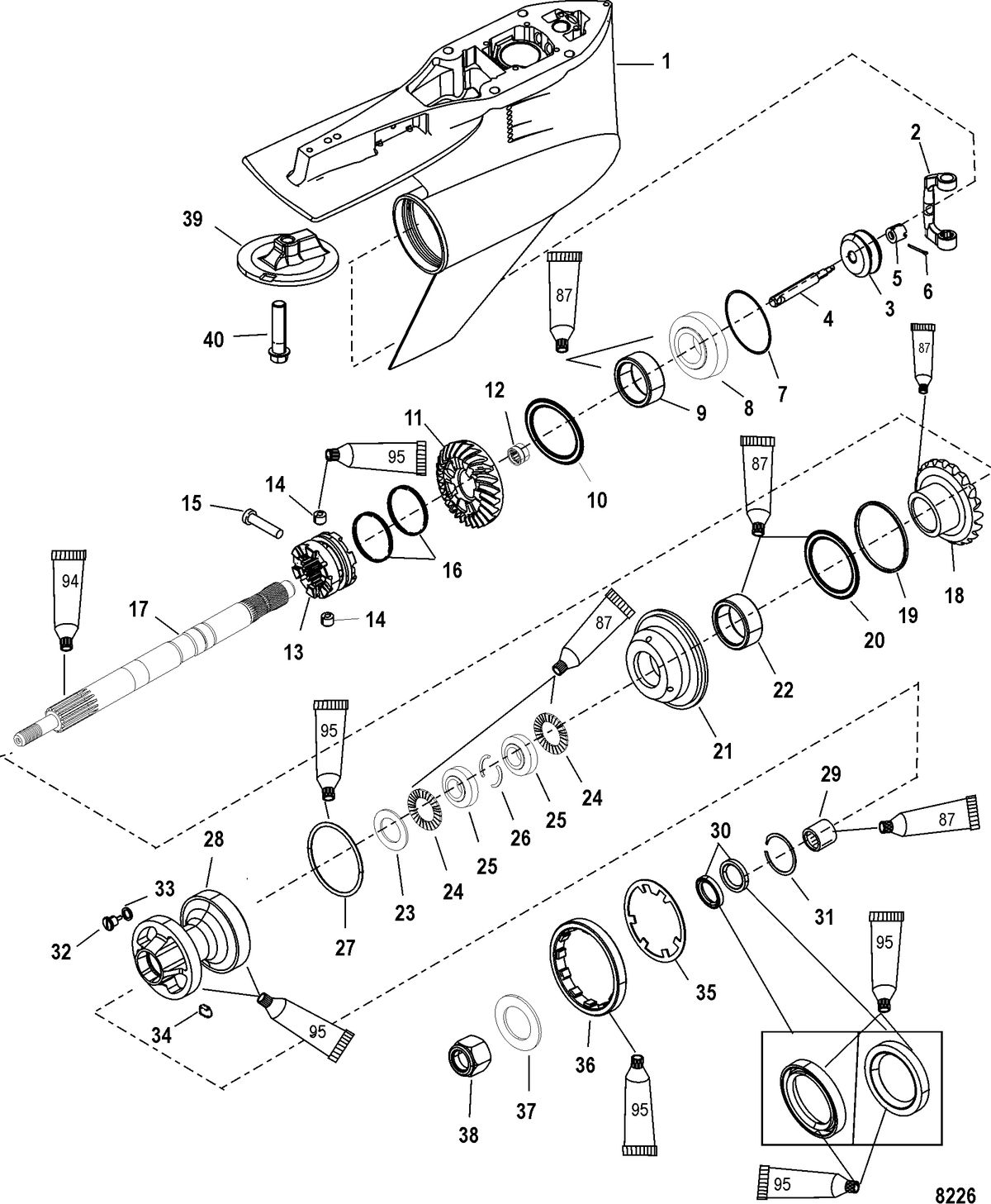 RACE OUTBOARD 250XS DFI (3.0L) Gear Housing(Prop-Counter Rotation-FleetMaster Heavy Duty)