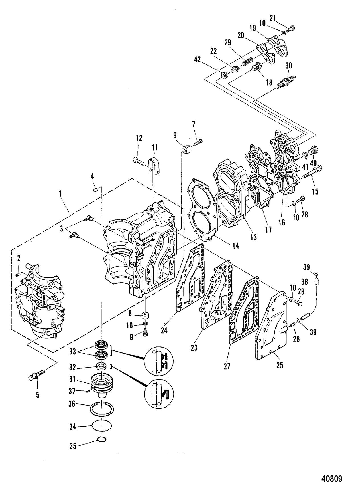 MARINER 40 H.P. W/MARATHON CRANKCASE AND CYLINDER HEAD