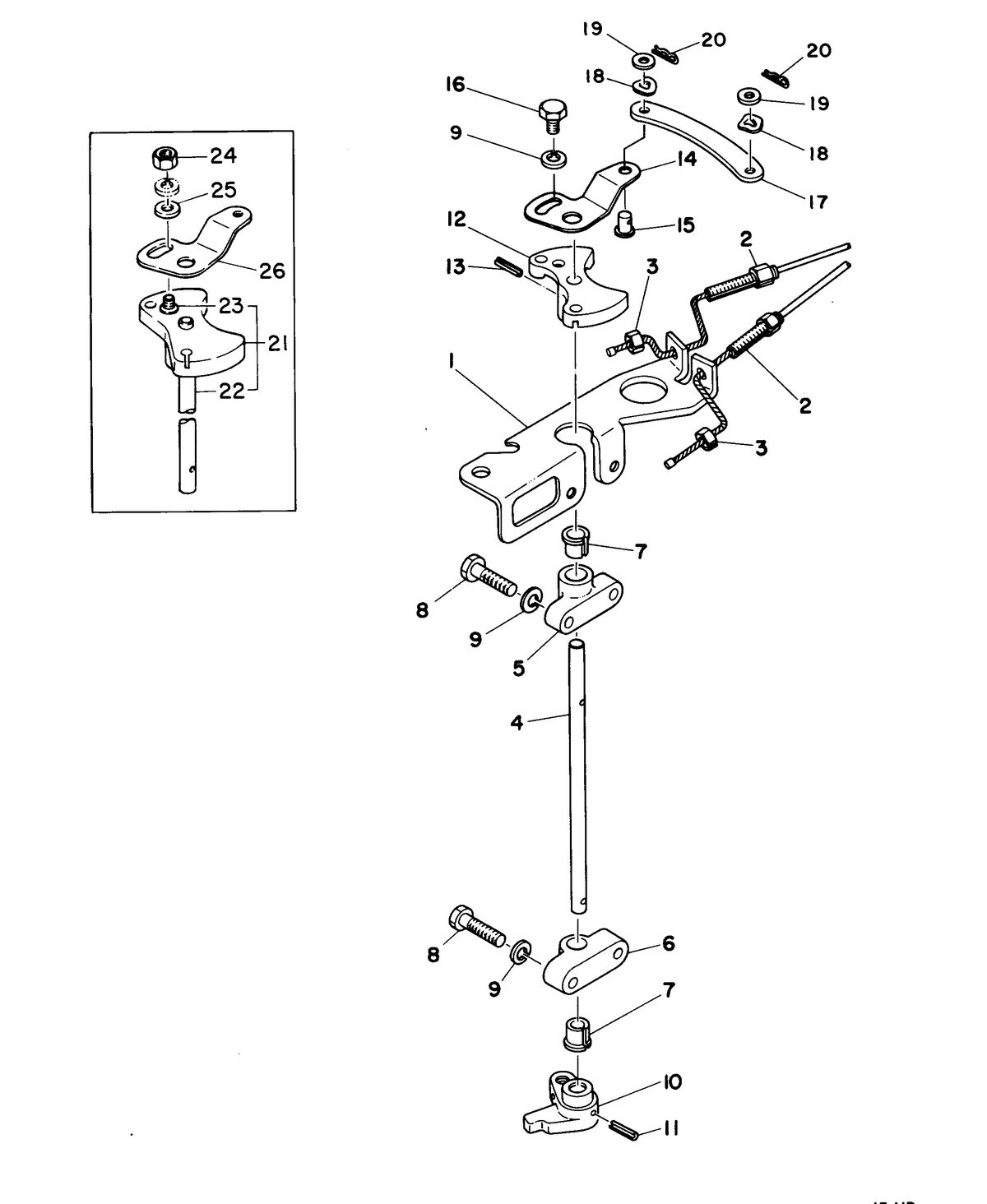 MARINER 15A HORSEPOWER THROTTLE CONTROL LINKAGE