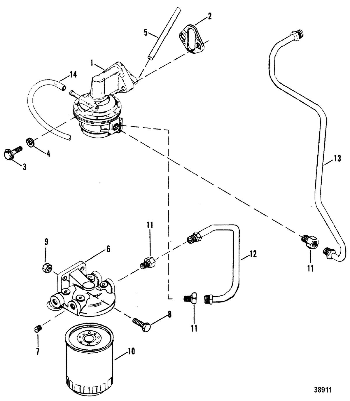 MERCRUISER 340 H.P./7.4L W/BORG WARNER TRANS (GM) FUEL PUMP AND FUEL FILTER