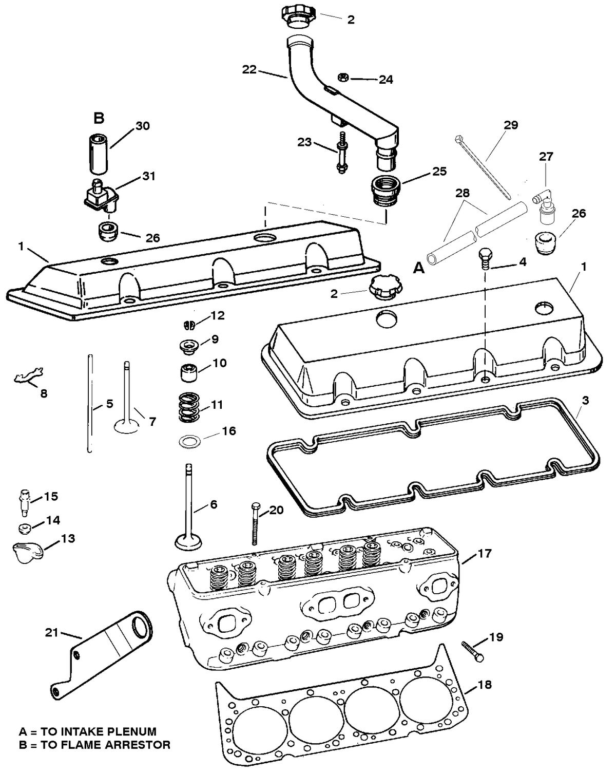 MERCRUISER MIE 454 MAG MPI SKI (GEN VI) CYLINDER HEAD AND ROCKER COVER