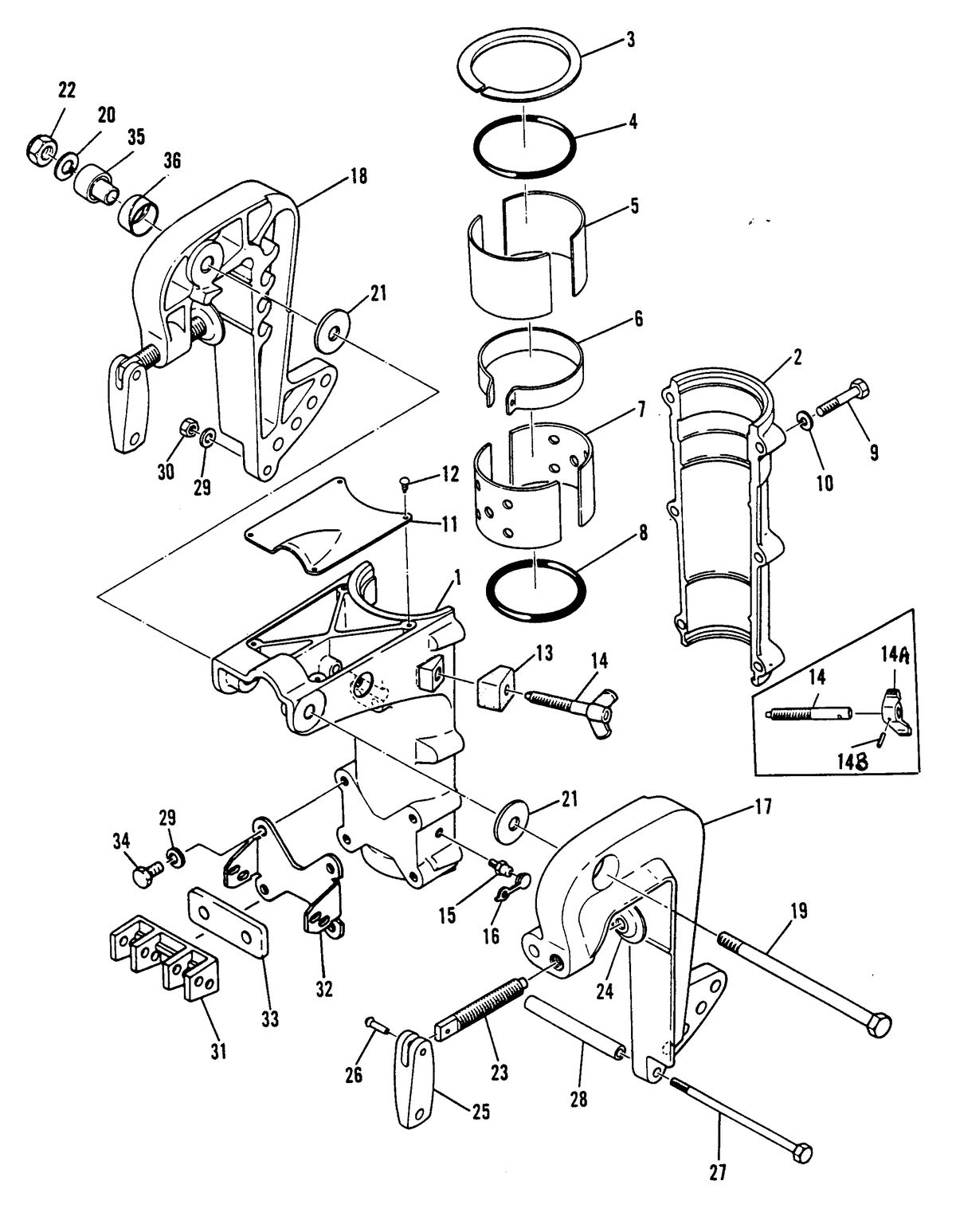 MARINER 5 H.P. CLAMP AND SWIVEL BRACKET