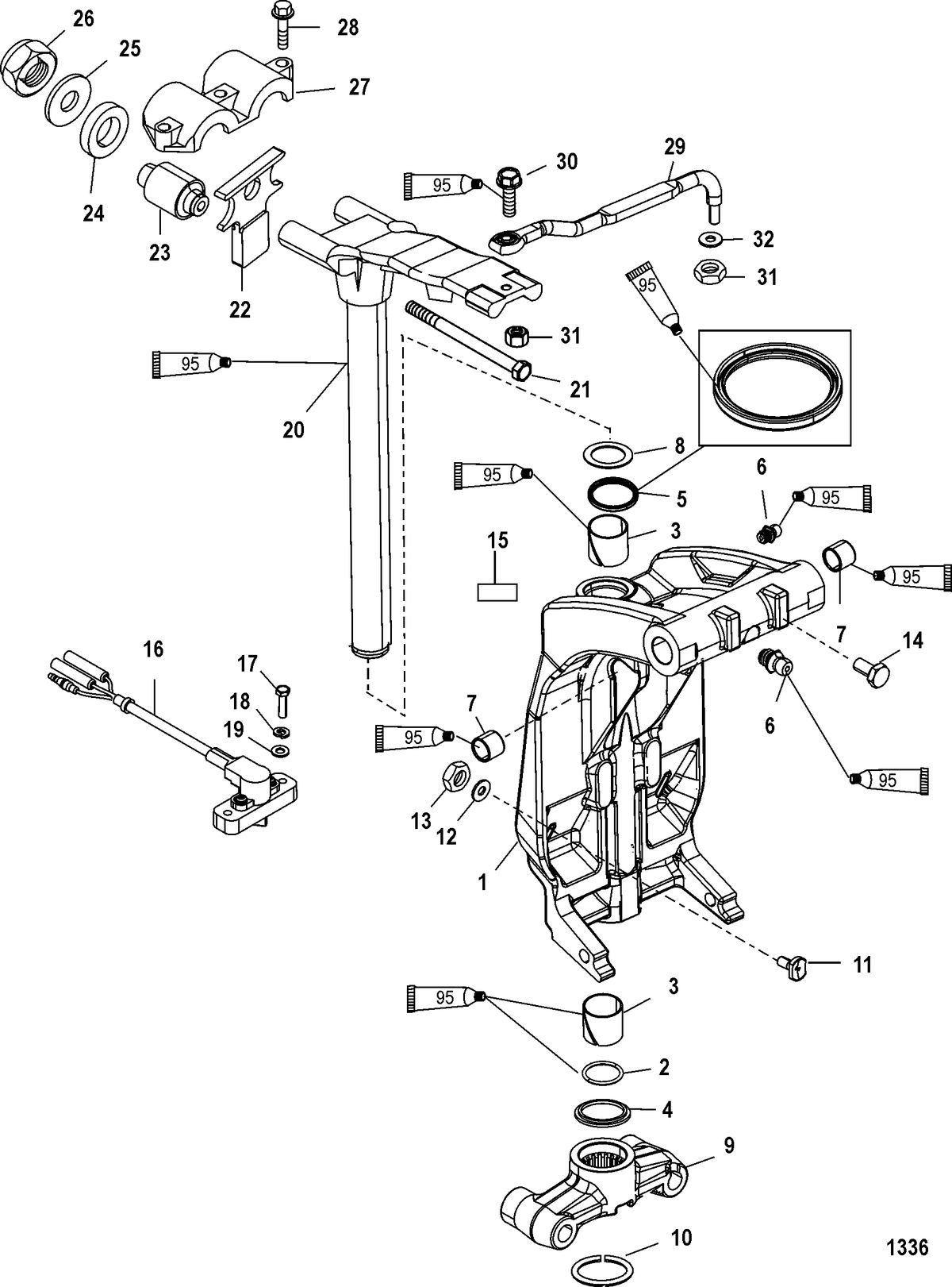 MERCURY/MARINER 200 OPTIMAX V6 DFI Swivel Bracket and Steering Arm