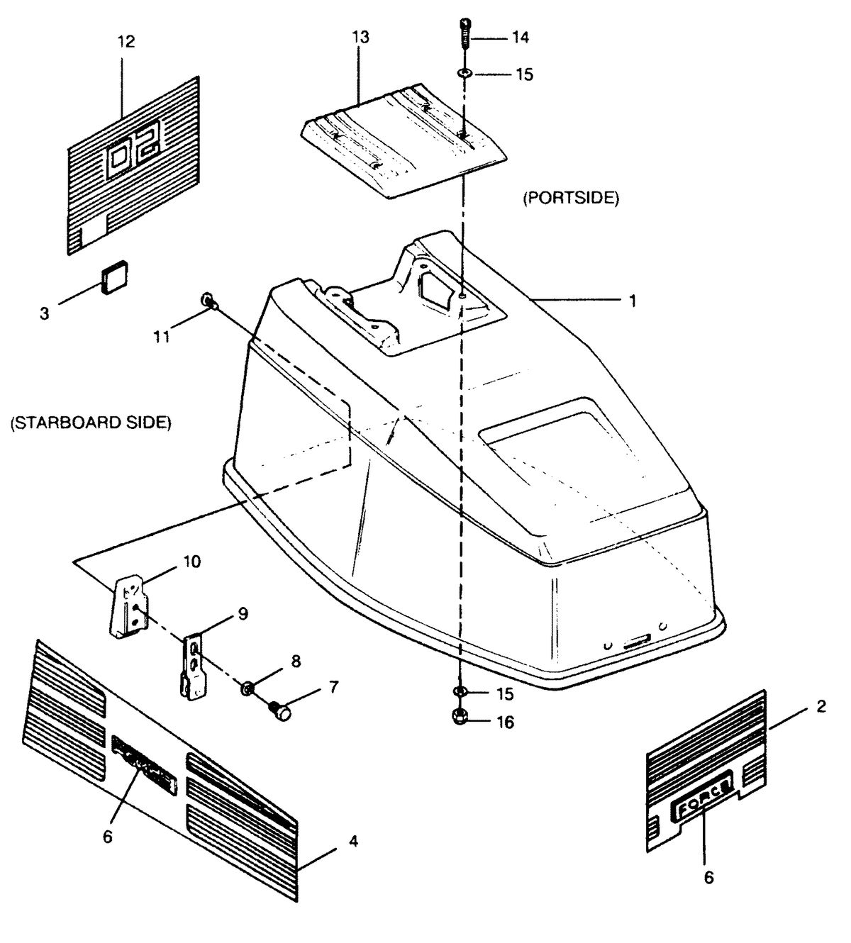 FORCE FORCE 1991 50 H.P. "B" MODELS ENGINE COVER (MAXUM MODELS)
