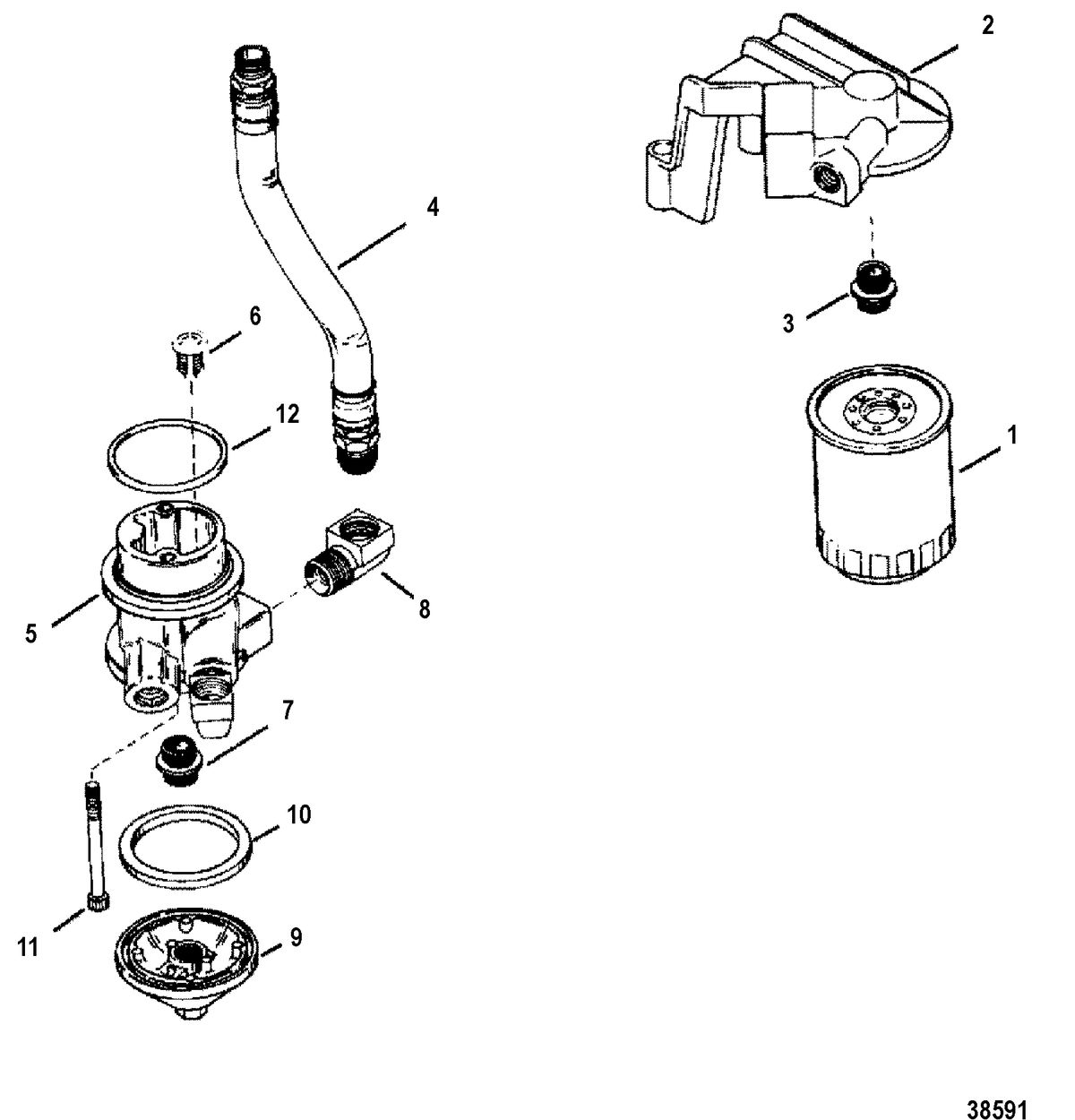 MERCRUISER 200/5.0L/LX 260/5.7L 350 MAG ALPHA/BRAVO OIL FILTER AND ADAPTOR(S/N-0F114689 and BELOW)