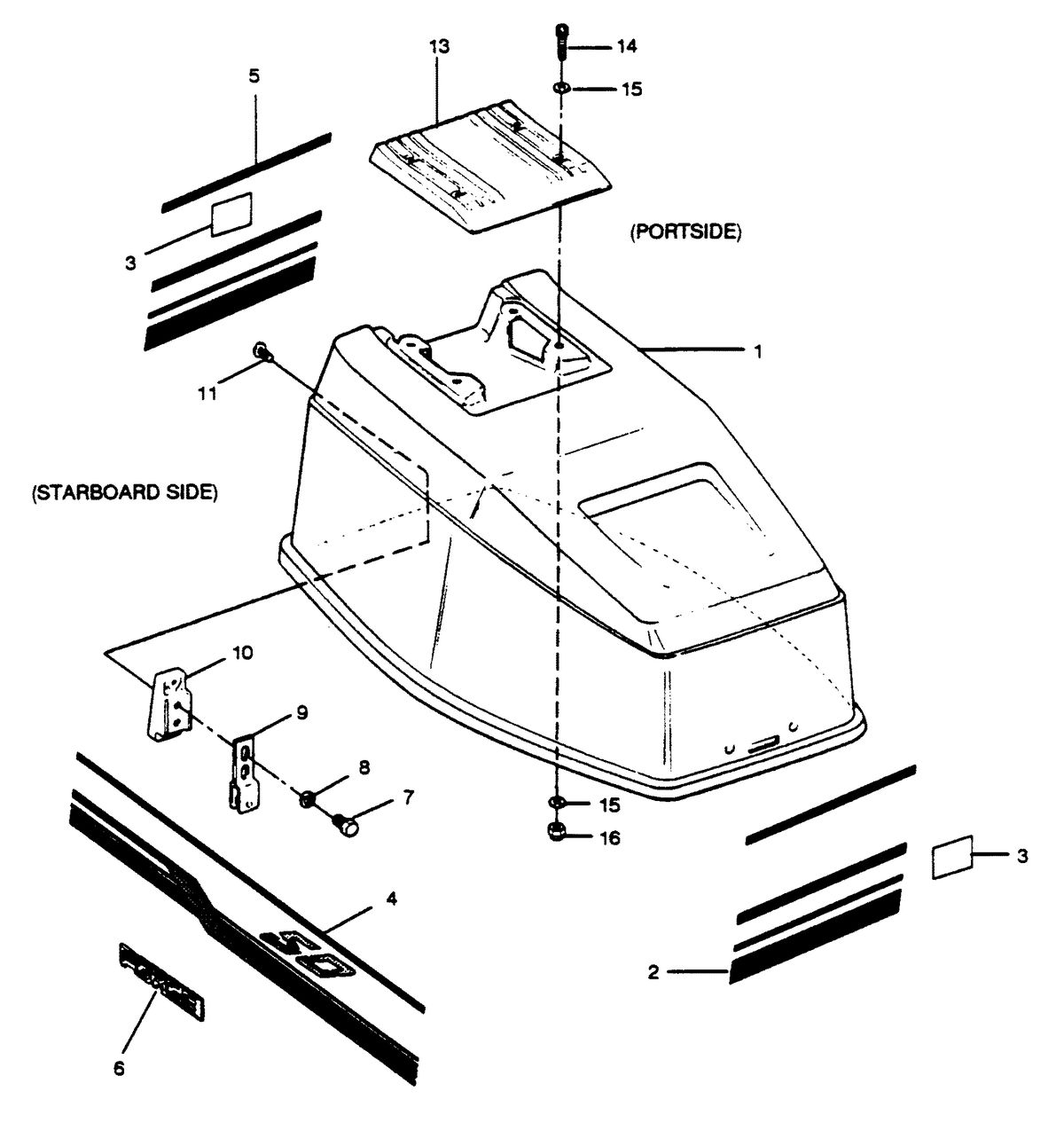 FORCE FORCE 1989 50 H.P. "B" MODELS ENGINE COVER SPECTRUM & BAYLINER MODELS