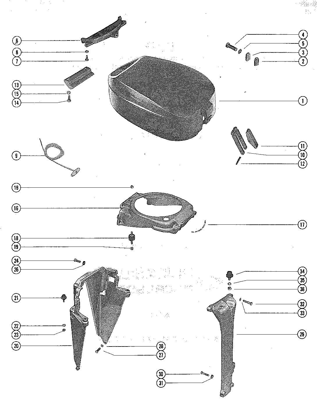 MARINER 140 HORSEPOWER TOP COWL AND SUPPORT BRACKETS