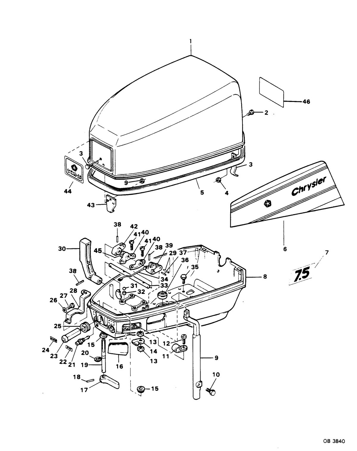 CHRYSLER 7.5 H.P. ENGINE COVER AND SUPPORT PLATE