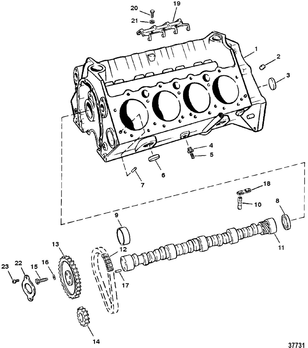 MERCRUISER 350 MAG EFI TOURN SKI CYLINDER BLOCK AND CAMSHAFT