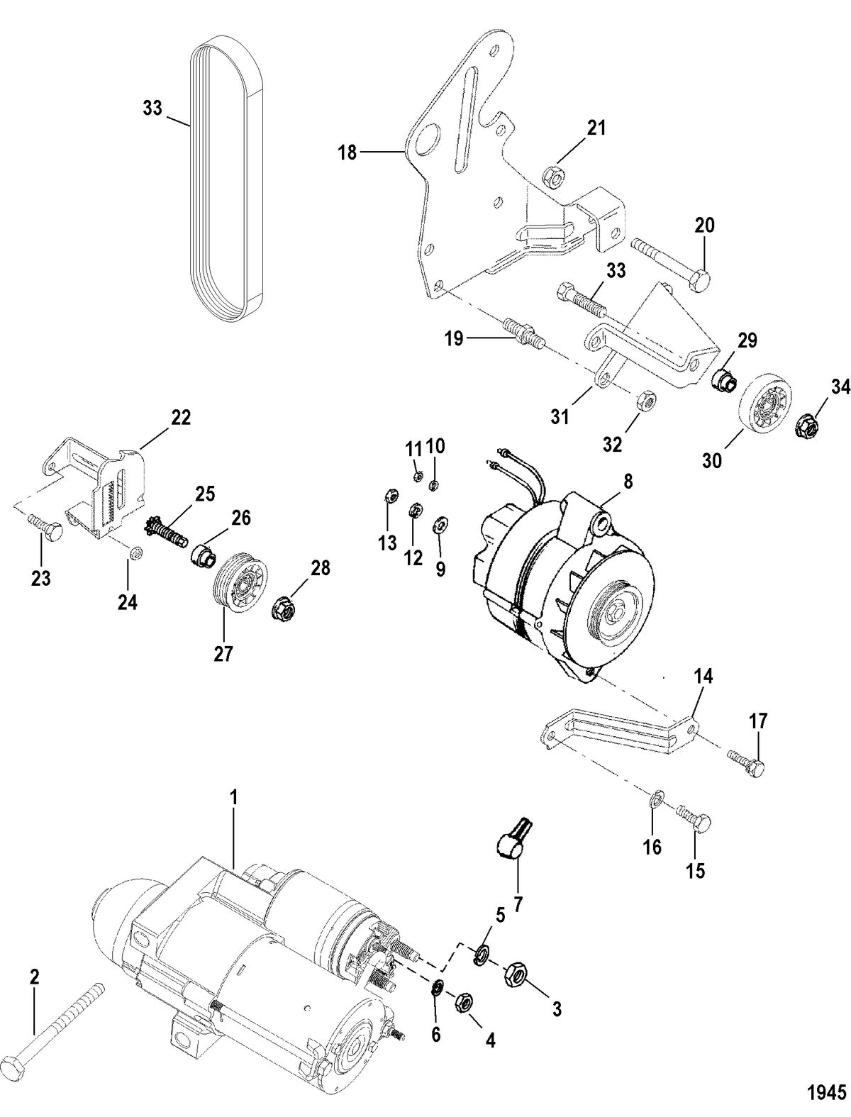 MERCRUISER 5.7L CARB (MIE) (GEN+) ALTERNATOR AND STARTER(MANDO)