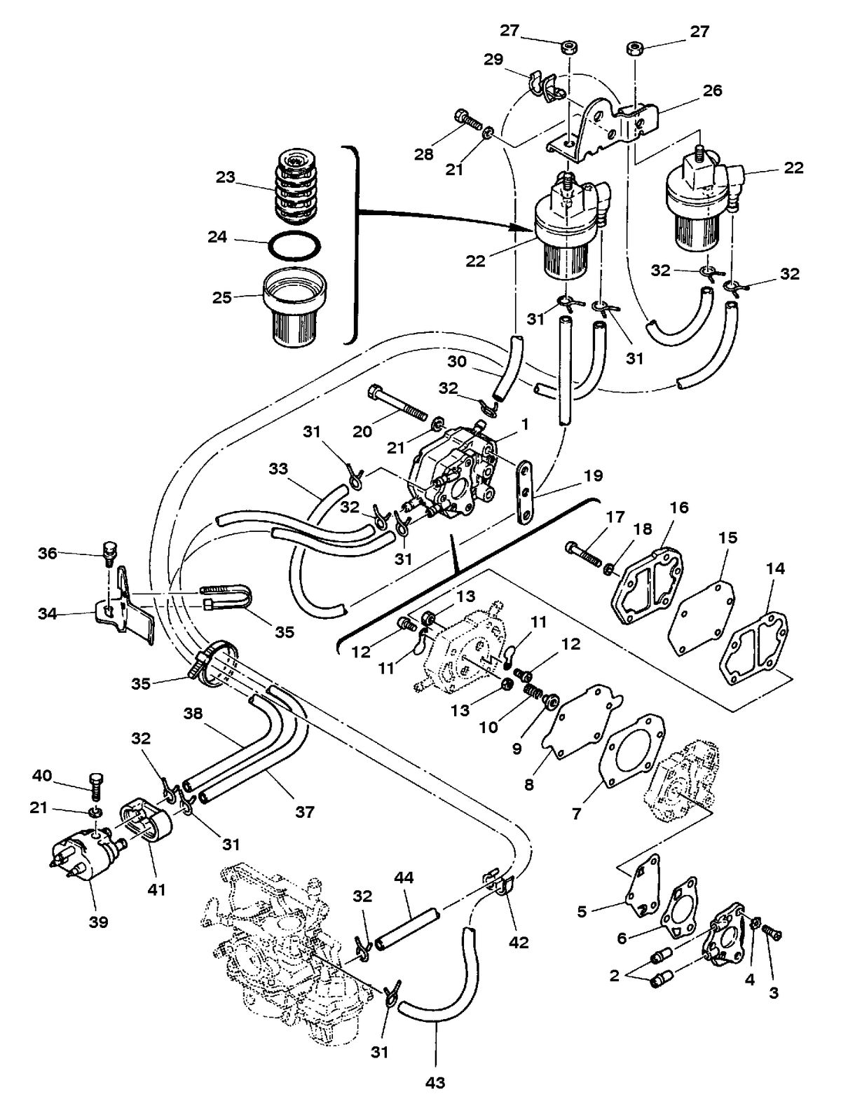 MERCURY/MARINER 15 H.P. K FUEL PUMP/FUEL LINES