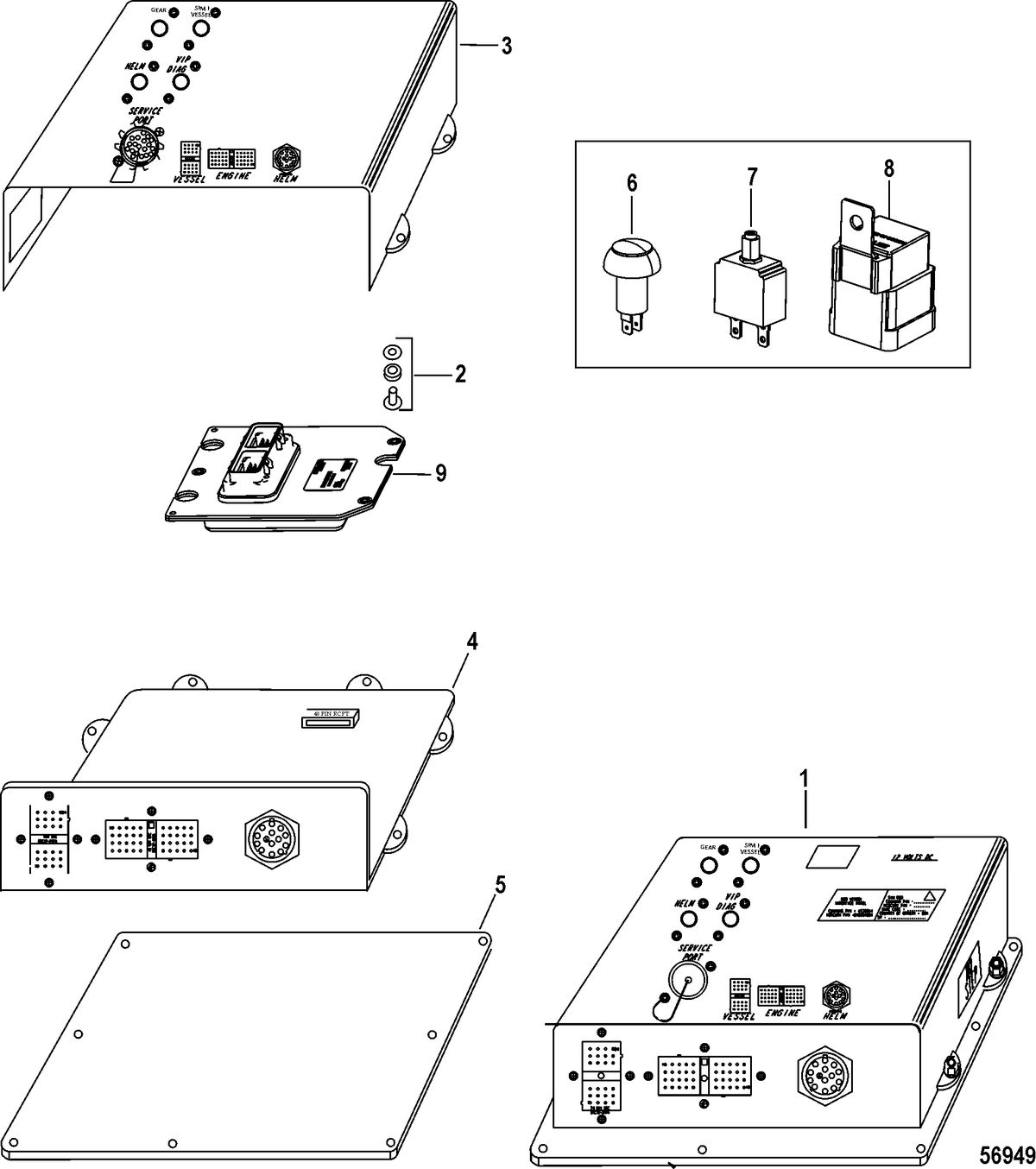 MERCRUISER 2.0L I4 150-170HP DIESEL Electrical Components, Vessel Interface Panel (VIP) (48 Pin)