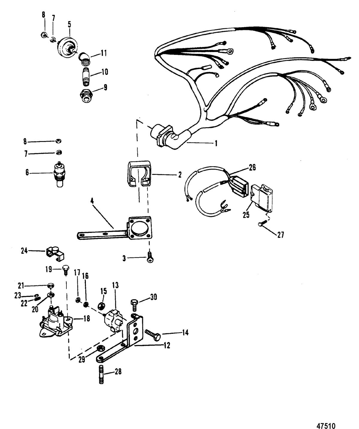 MERCRUISER 502 MAGNUM BRAVO ENGINE (GEN V) WIRING HARNESS AND ELECTRICAL COMPONENTS(DISTRIBUTOR)
