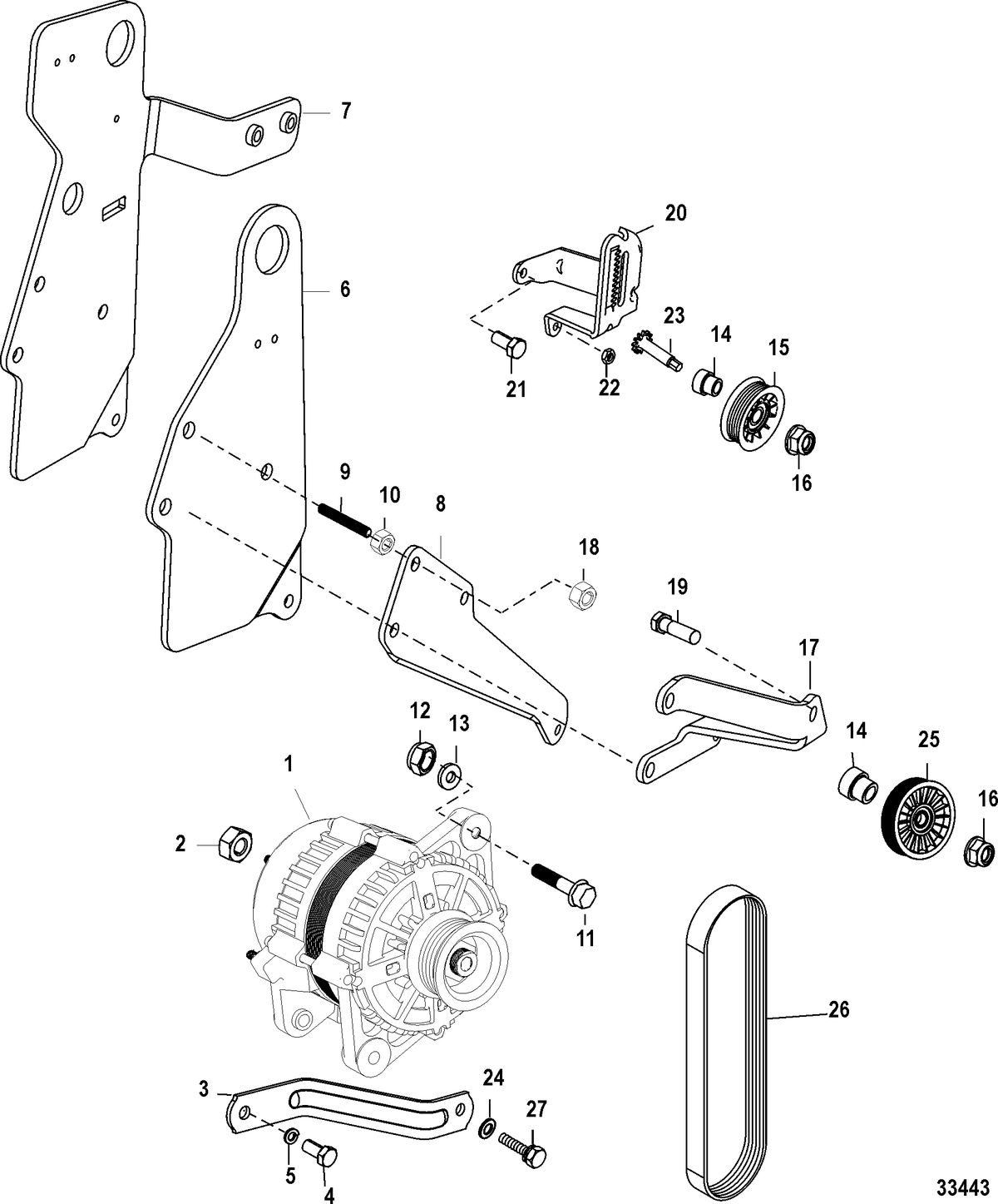 MERCRUISER SCORPION 350 EC / 377 HO EC Alternator And Brackets