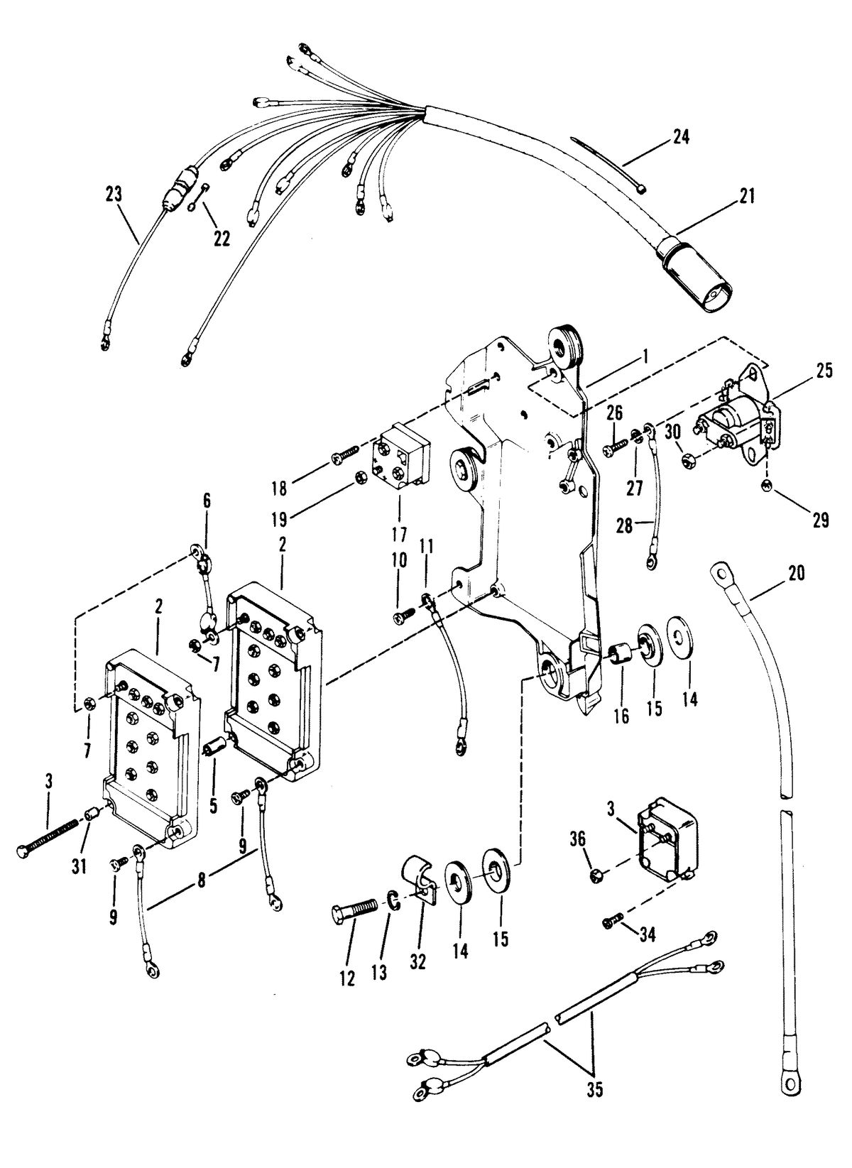 RACE OUTBOARD XR-2 WIRING HARNESS, STARTER SOLENOID AND RECTIFIER