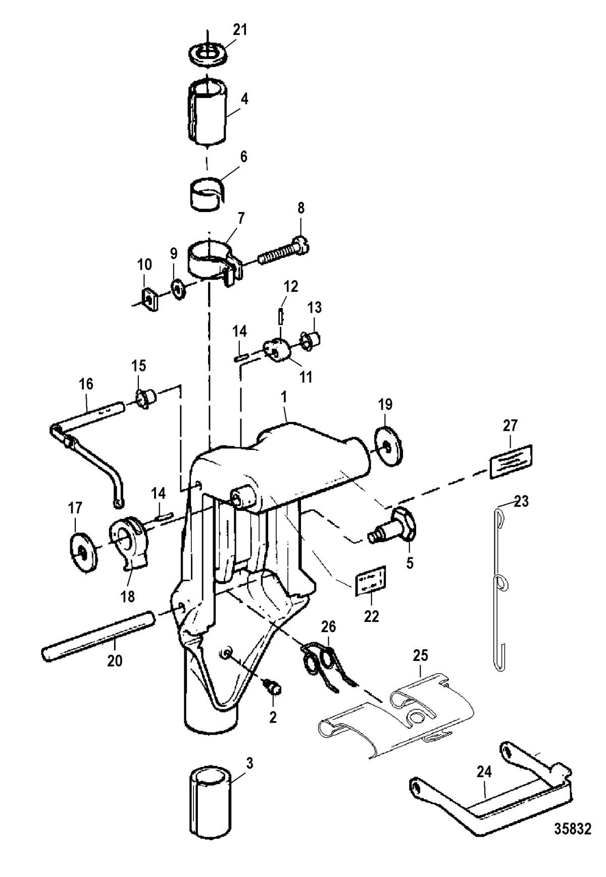 FORCE 9.9/15 H.P. SWIVEL BRACKET COMPONENTS