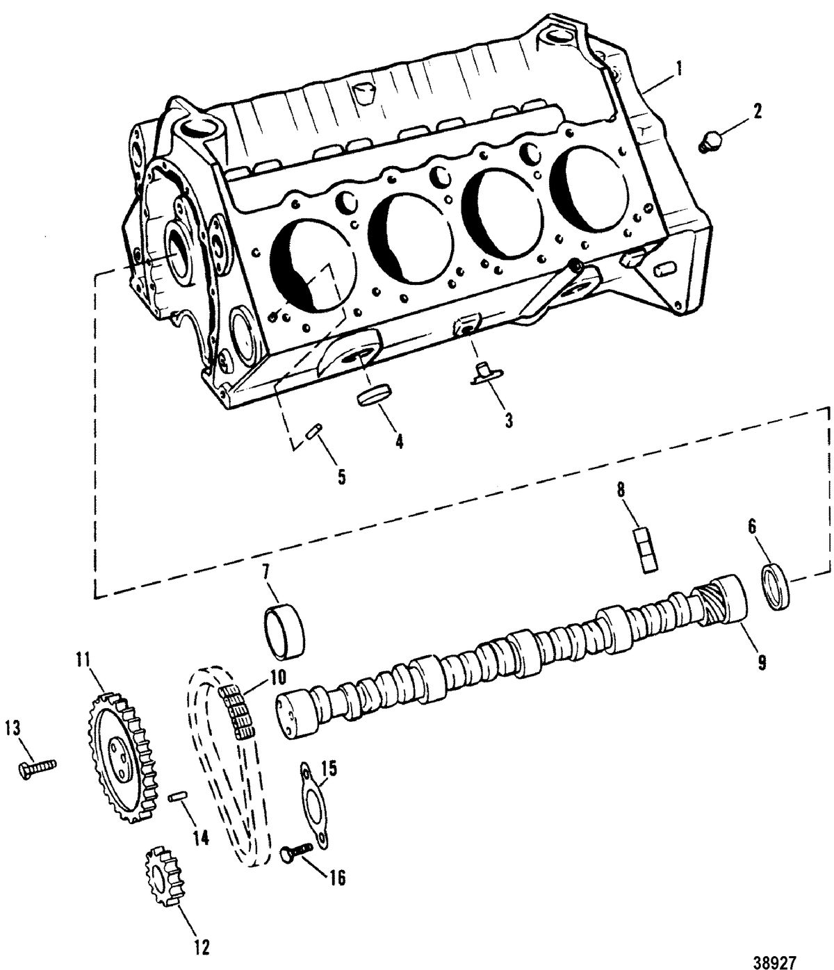 MERCRUISER 340 H.P./7.4L W/BORG WARNER TRANS (GM) CYLINDER BLOCK AND CAMSHAFT