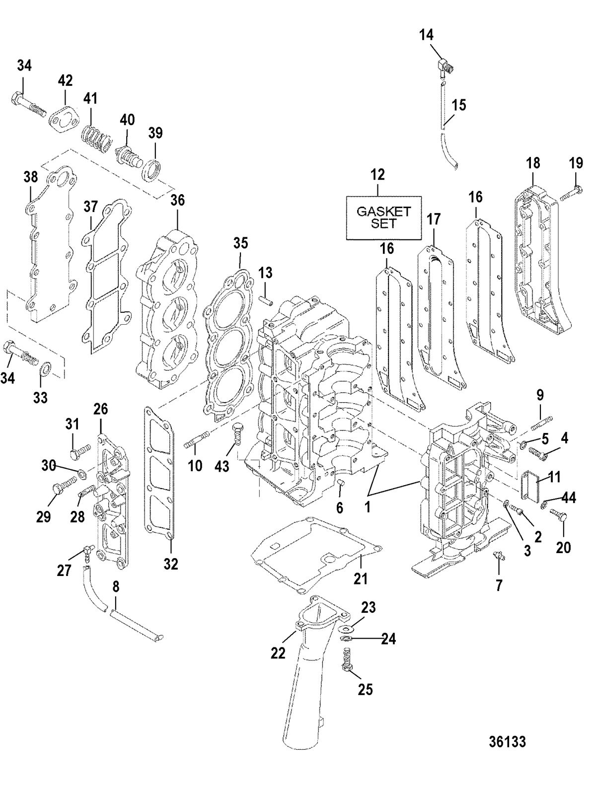 MERCURY/MARINER 25 H.P. (3 CYL.)(INTERNATIONAL) CYLINDER BLOCK ASSEMBLY