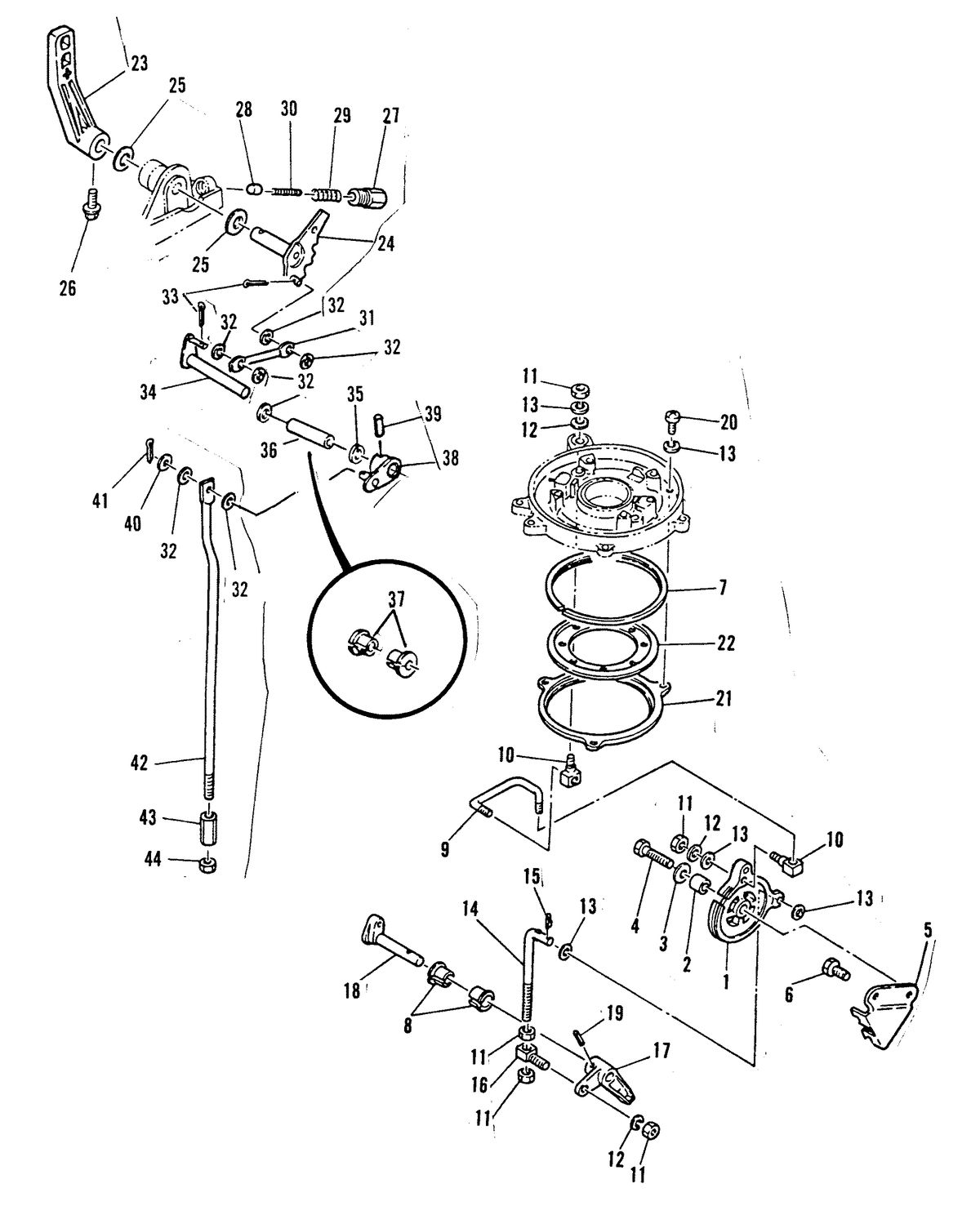 MARINER 25 HP K THROTTLE CONTROL/GEAR SHIFT LINKAGE