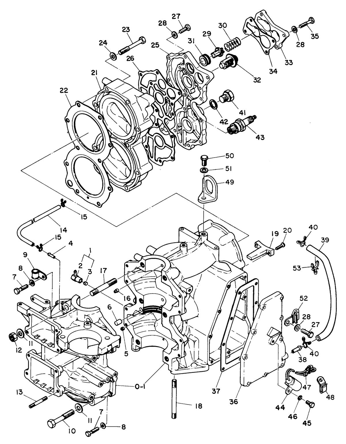 MARINER 55 HORSE POWER CRANKCASE AND CYLINDER HEAD