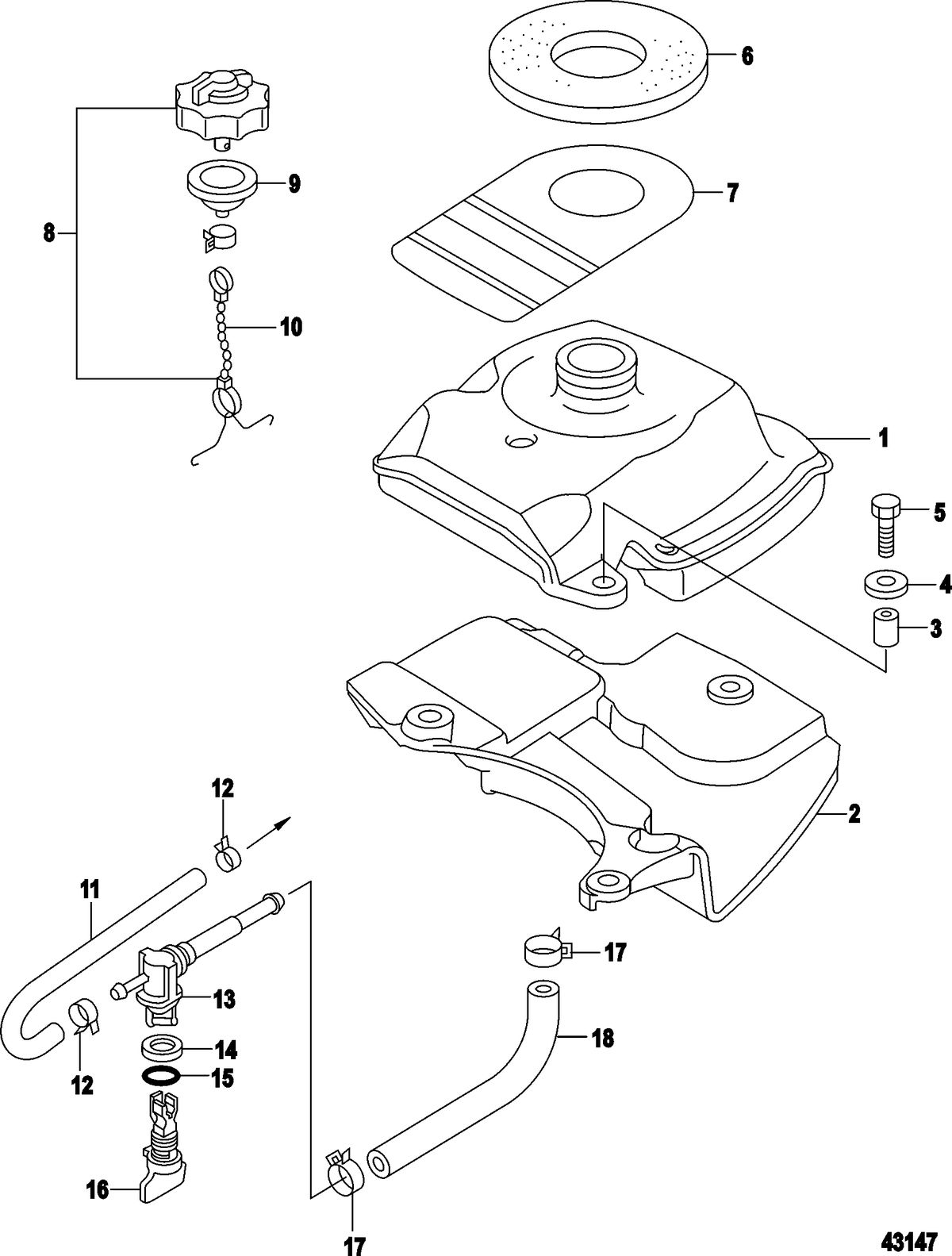 MERCURY/MARINER 2/2.5/3.5 4-STROKE Fuel Tank, Non-EPA Models-Serial # 0R448033 and Up