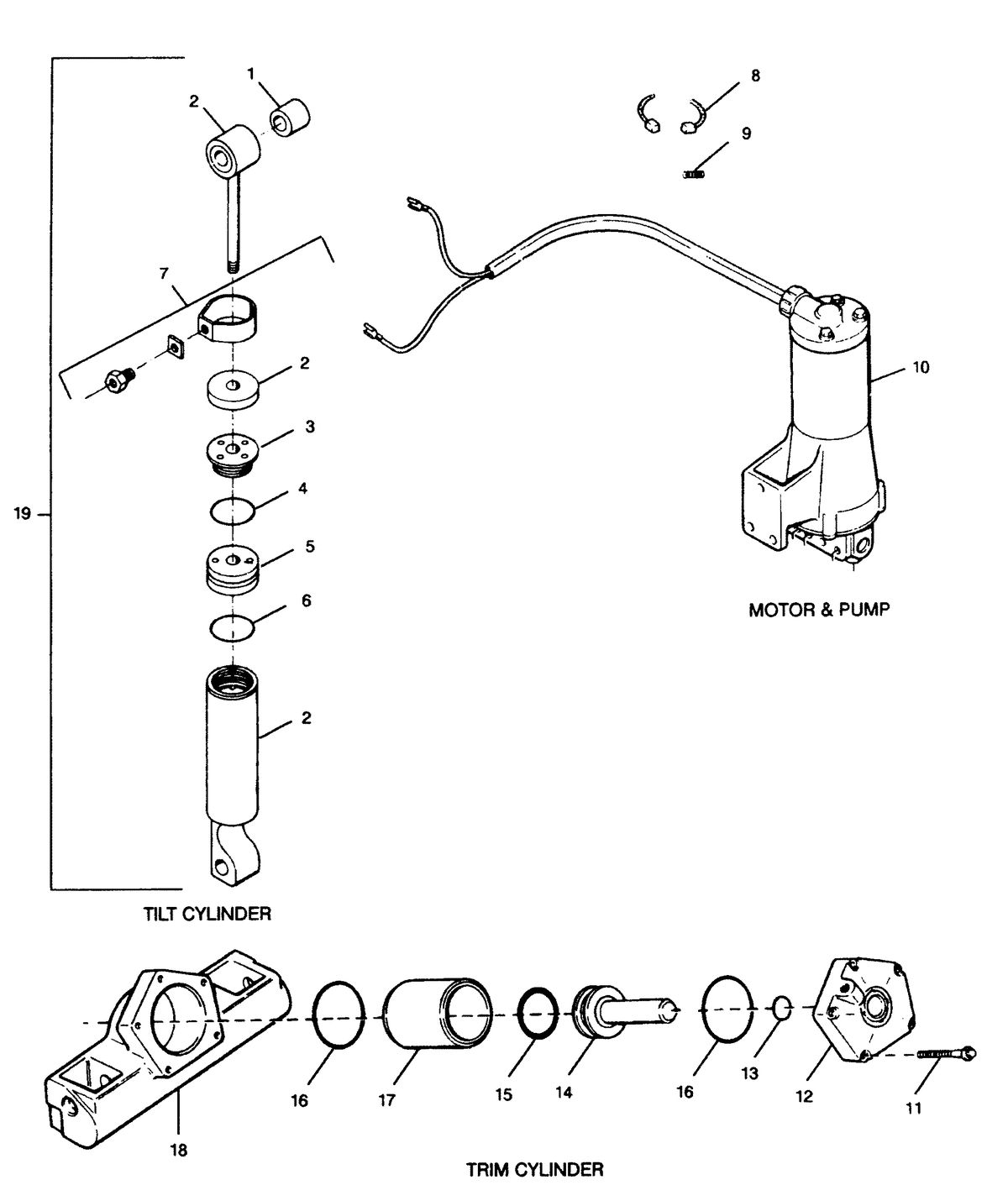FORCE FORCE 1991 90 H.P. "A" MODELS TILT & TRIM CYLINDERS MOTOR & PUMP