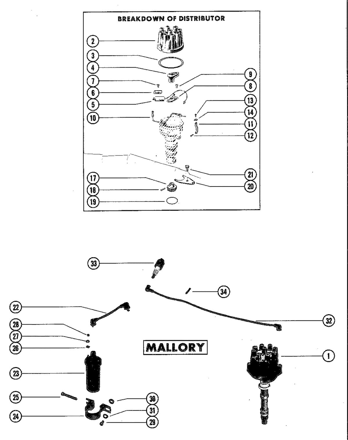 MERCRUISER 898 (STERN DRIVE) 198 (INBOARD) ENGINE DISTRIBUTOR ASSEMBLY (MALLORY)