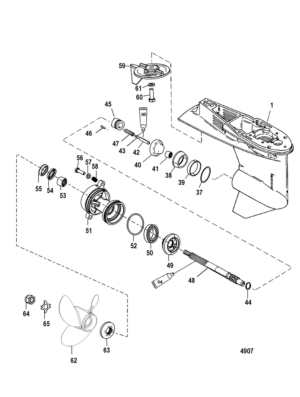 MERCURY/MARINER 55/60 JET 40 (3 CYLINDER) Gear Housing, Propeller Shaft - 1.64:1 Gear Ratio