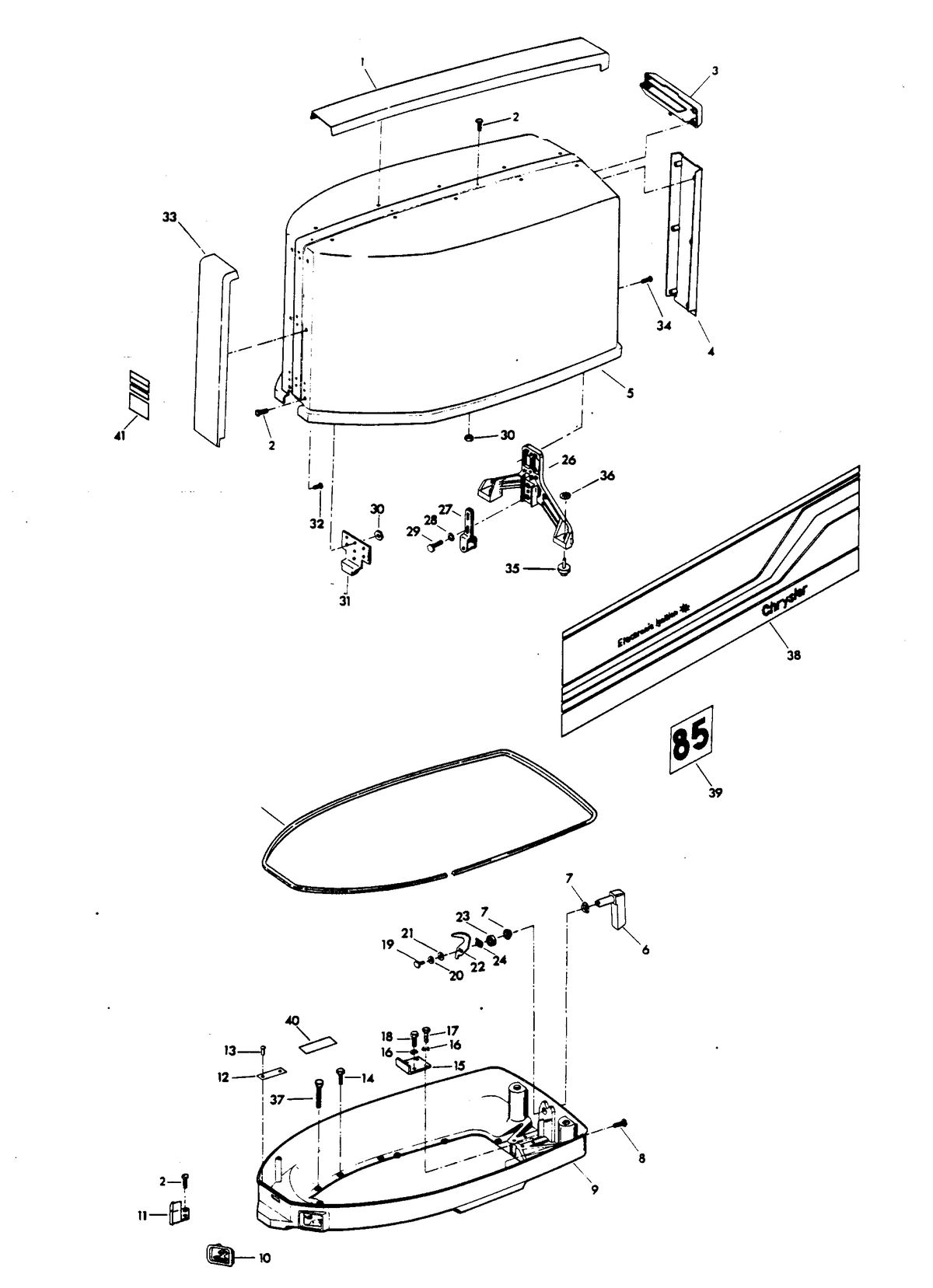 CHRYSLER 85 H.P. ENGINE COVER AND SUPPORT PLATE