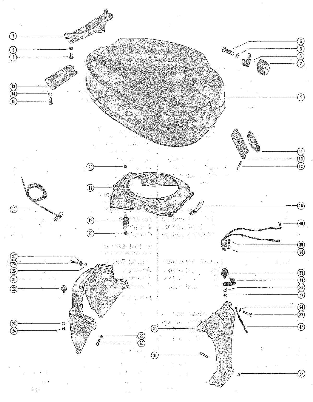 MERCURY MERC 850 (4 CYLINDER) TOP COWL AND SUPPORT BRACKETS
