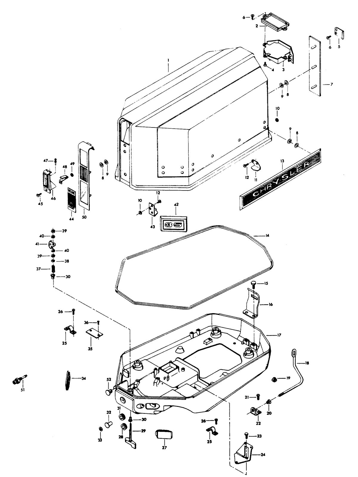 CHRYSLER 35 H.P. ENGINE COVER AND SUPPORT PLATE (HAND START MODELS)