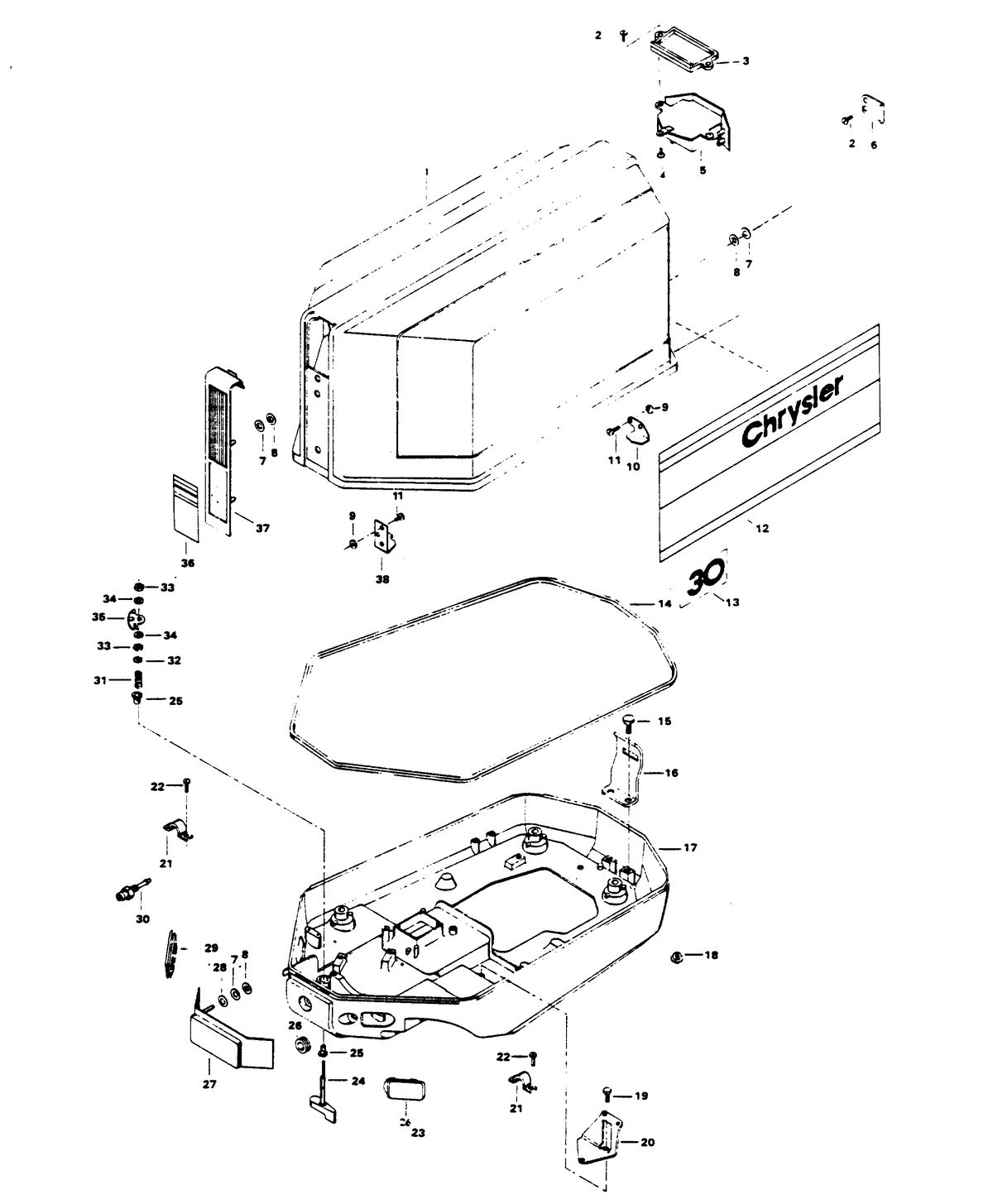 CHRYSLER 30 H.P. ENGINE COVER AND SUPPORT PLATE