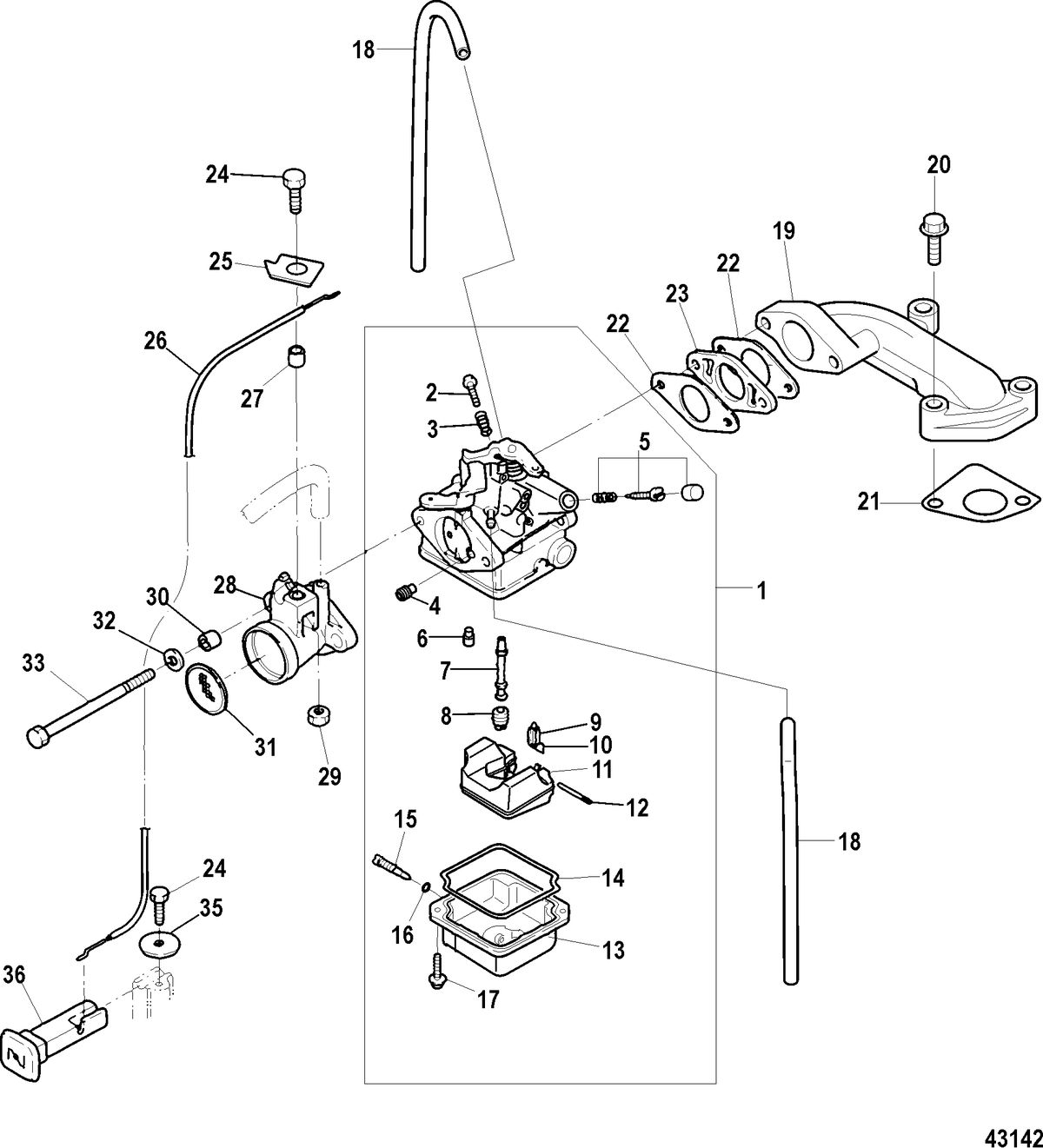 MERCURY/MARINER 2/2.5/3.5 4-STROKE Carburetor, Non-EPA Models-Serial # 0R448033 and Up