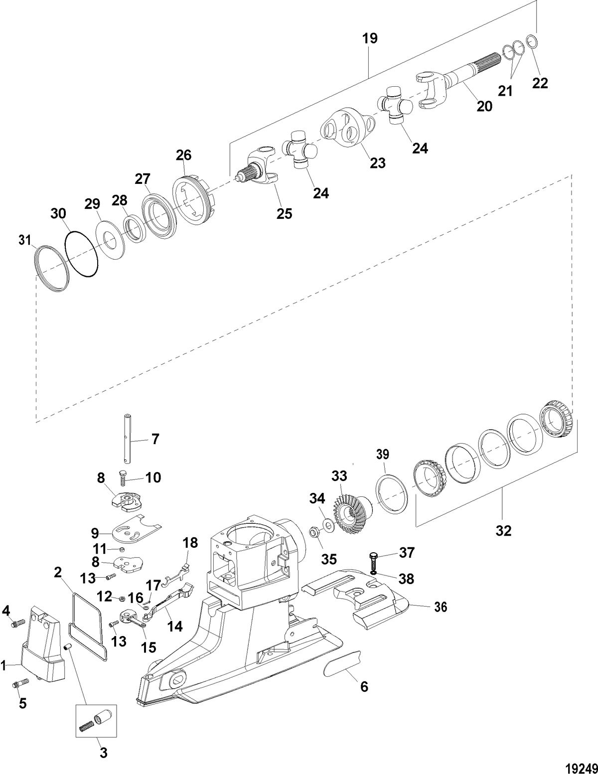 MERCRUISER BRAVO I - II - III UNIVERSAL JOINT AND SHIFTER COMPONENTS(STANDARD)