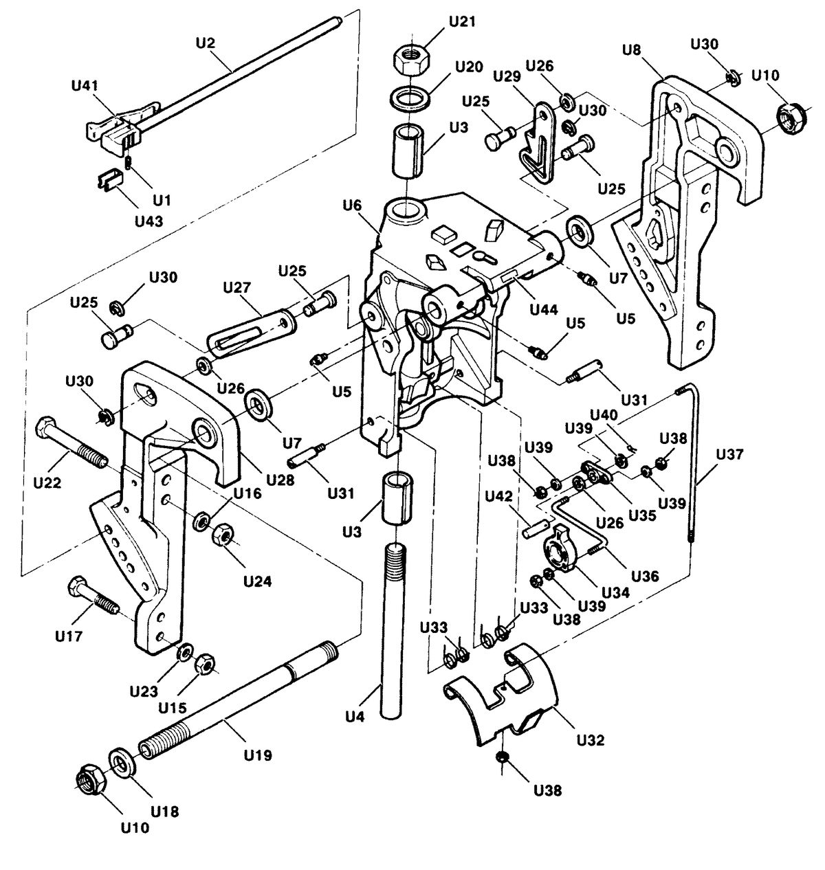 FORCE FORCE 1991 50 H.P. "B" MODELS SWIVEL BRACKET AND STERN BRACKETS (MANUAL TILT MODELS)