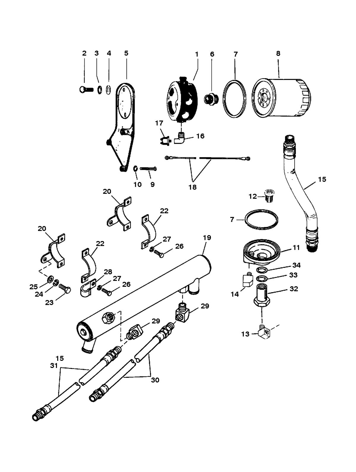 MERCRUISER 450 H.P. (454 CID) 7.4L ENGINE OIL COOLER, OIL FILTER AND ADAPTOR