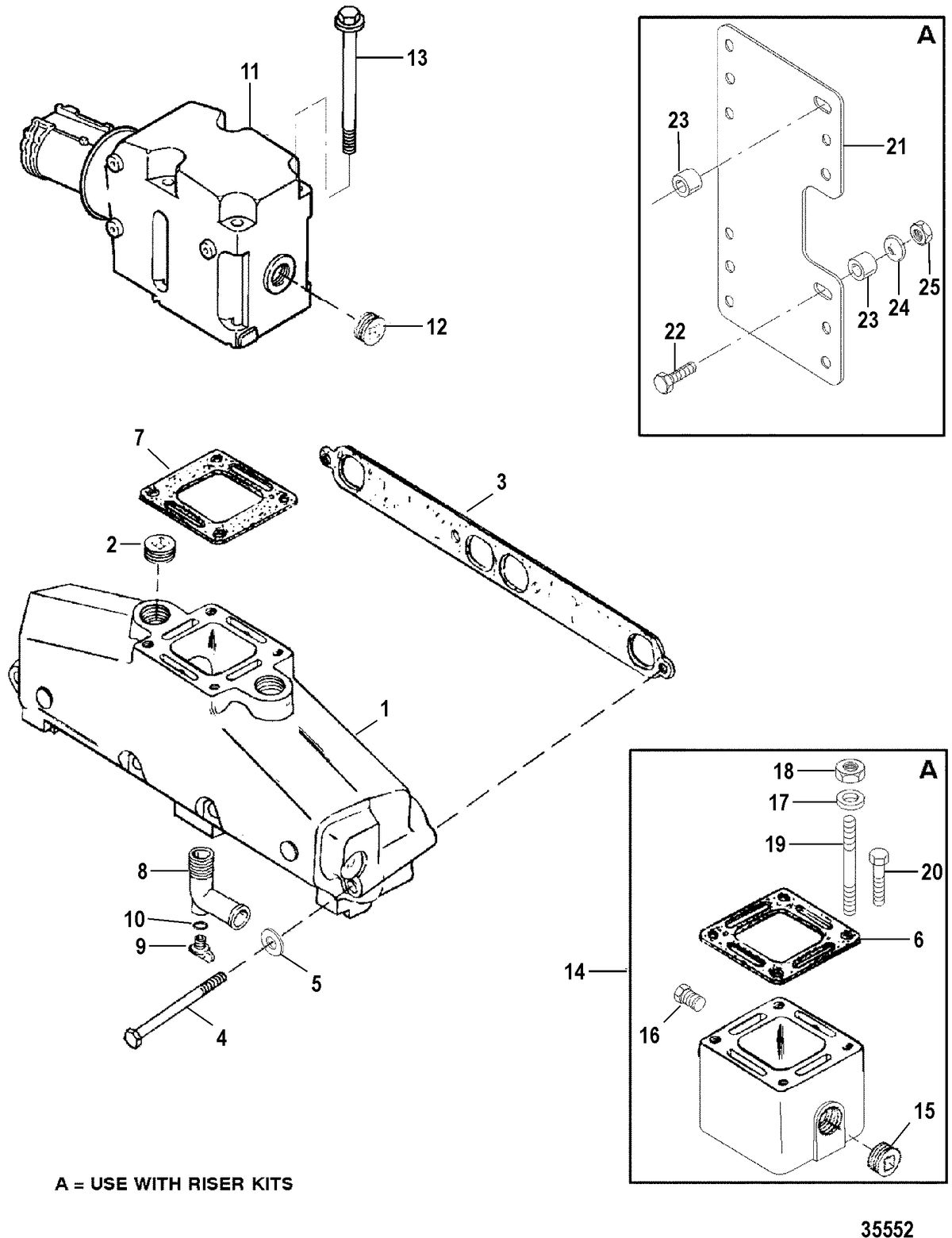 MERCRUISER 5.7L CARB (MIE) (GEN+) EXHAUST MANIFOLD AND EXHAUST ELBOW