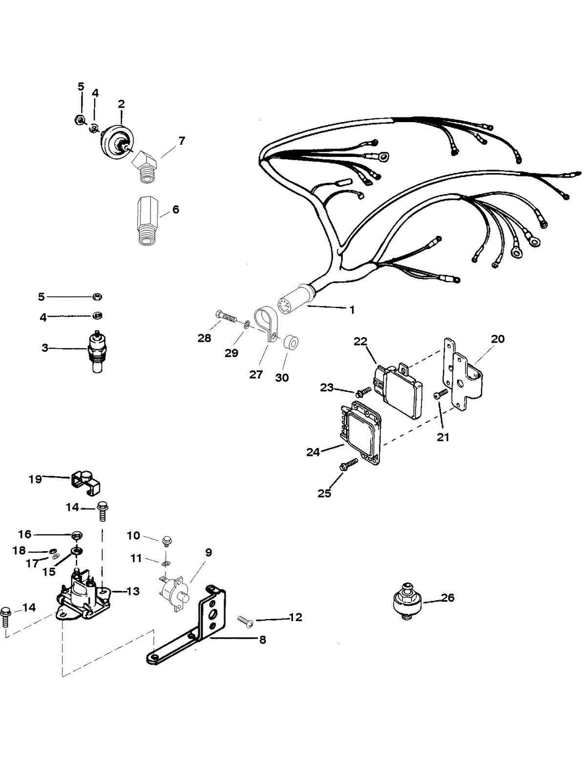 MERCRUISER MIE 7.4L HURTH/BORG WARNER (GEN IV) WIRING HARNESS AND ELECTRICAL COMPONENTS