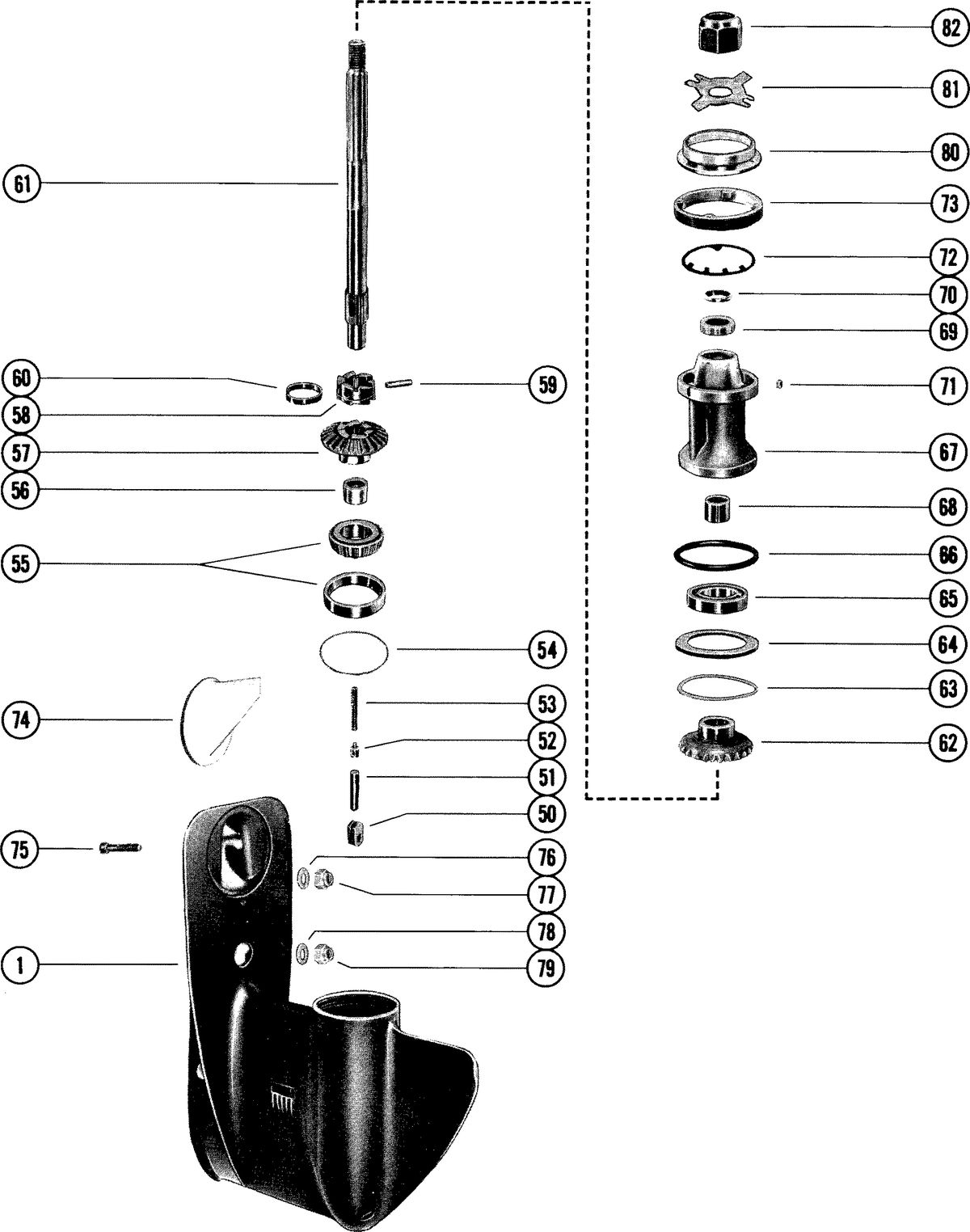 MERCURY MERC 70 (3 CYLINDER) GEAR HOUSING ASSEMBLY, COMPLETE (SERIAL GROUP NO. 3)(PAGE 2)