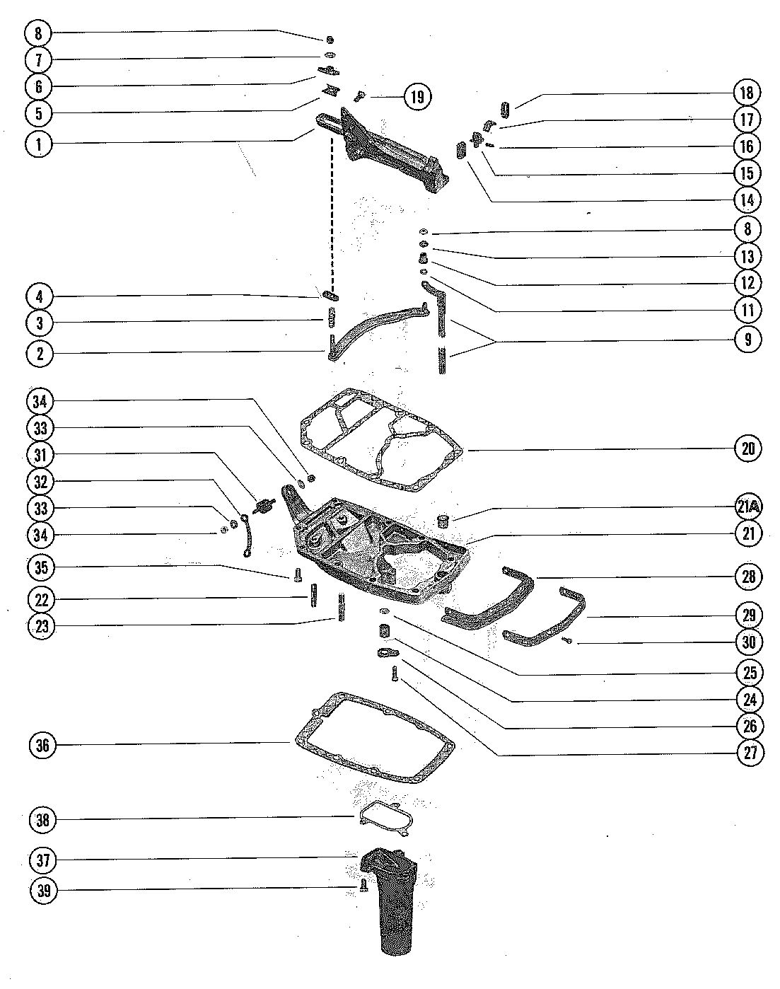 MERCURY MERC 650 (3 CYLINDER) SHIFT LINKAGE AND EXHAUST PLATE