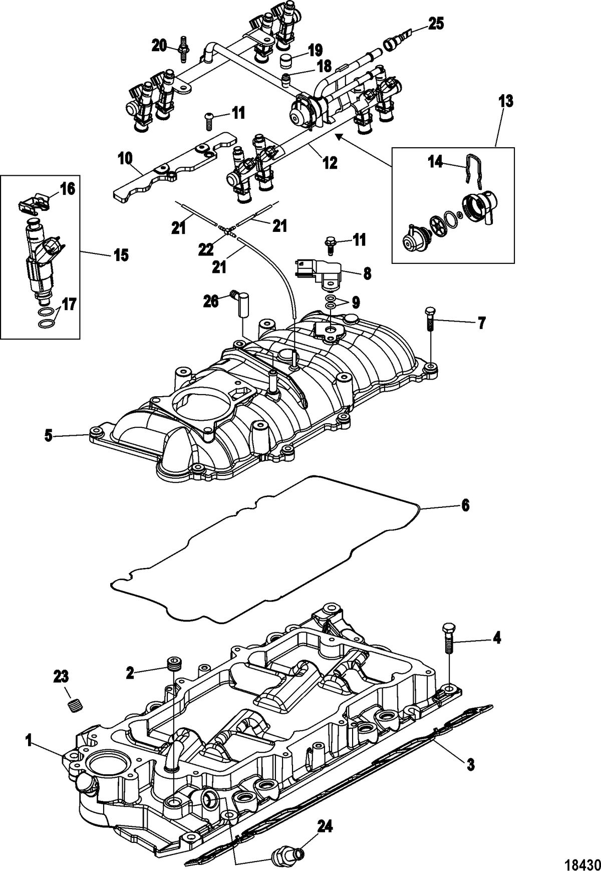 MERCRUISER 350 MAG MPI MX 6.2L MPI INBOARD Intake Manifold and Fuel Rail