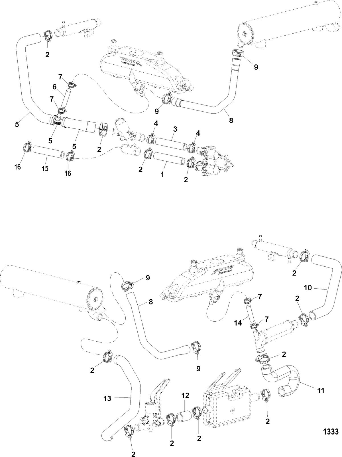 MERCRUISER 496 MAG. STERNDRIVE RAW WATER COOLING SYSTEM 2(S/N 0M095325 and Up)