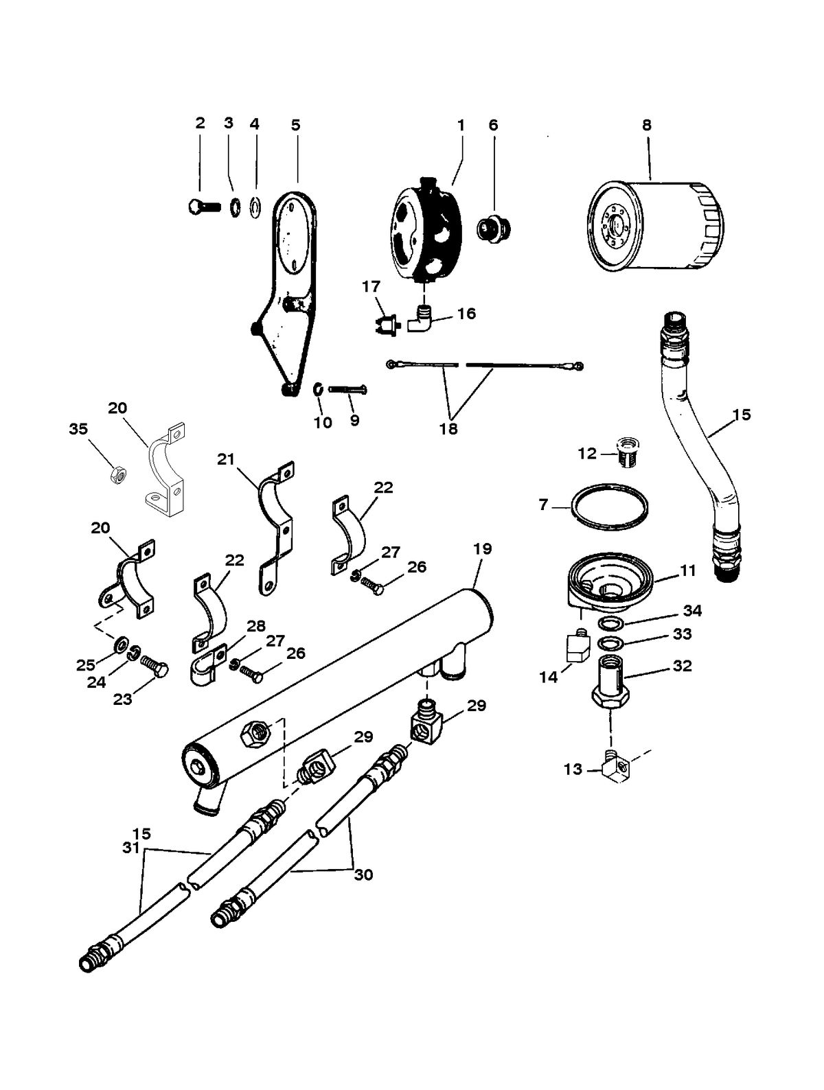 RACE STERNDRIVE 500 H.P. 8.2L (502 CI) ENGINE OIL COOLER, OIL FILTER AND ADAPTOR