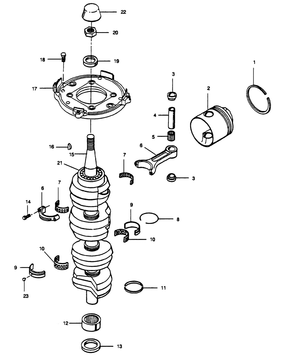 FORCE FORCE 1989 125 H.P. "D" MODELS CRANKSHAFT AND PISTON