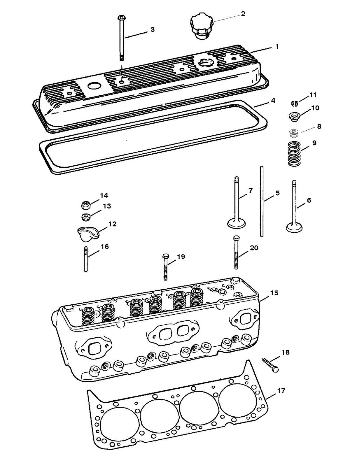 MERCRUISER 5.7LX TBI BRAV0 350 TBI MAG ALPHA (EFI) CYLINDER HEAD AND ROCKER COVER